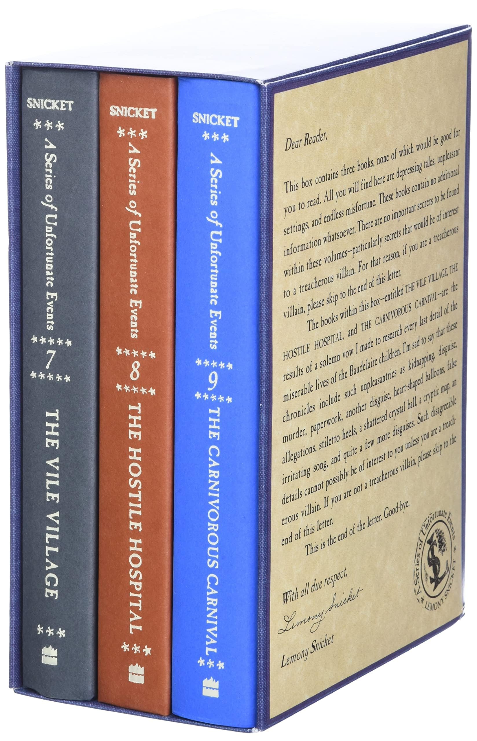 The Dilemma Deepens: A Box of Unfortunate Events, Books 7-9 (The Vile Village; The Hostile Hospital; The Carnivorous Carnival) - Image 4