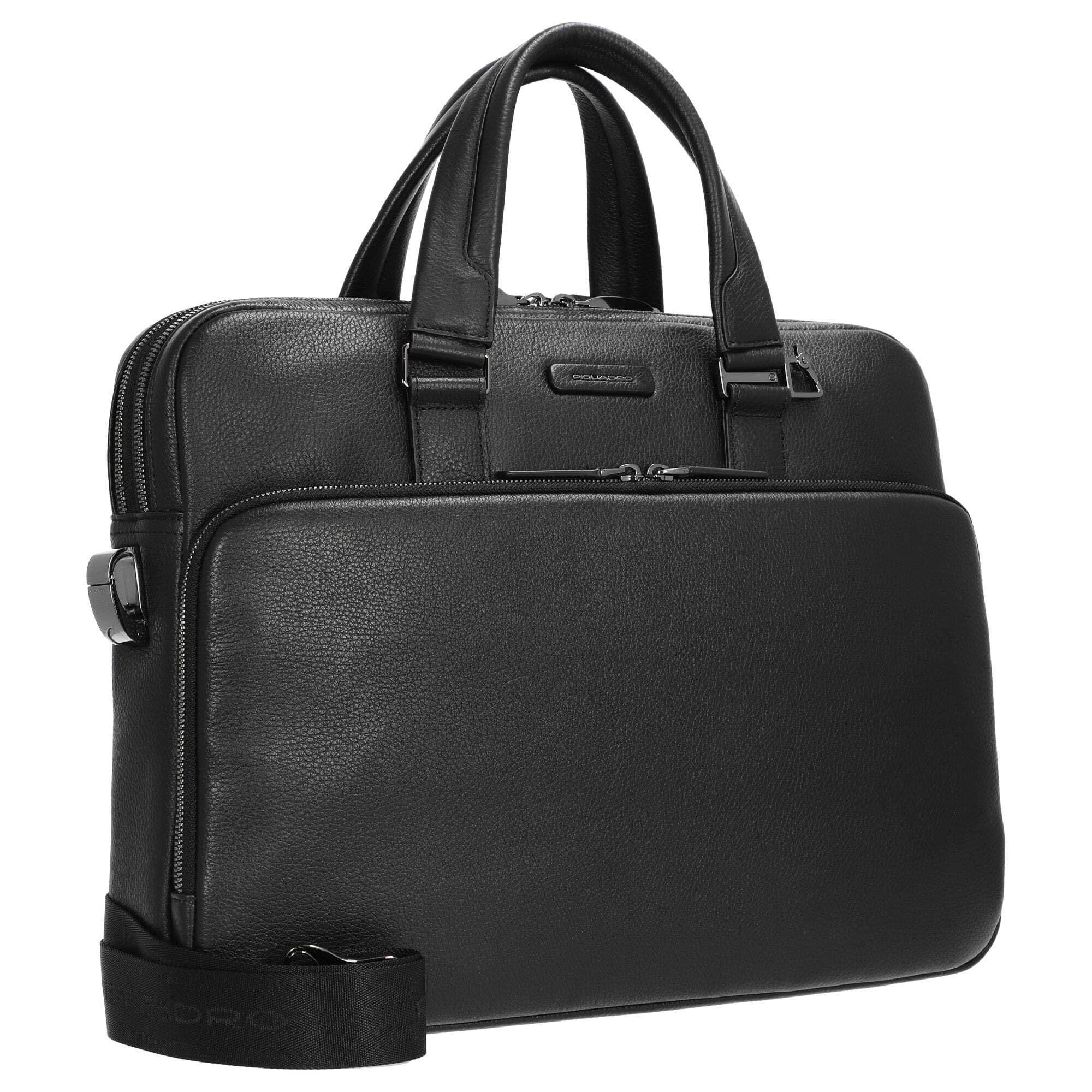 PIQUADRO Cartella in Pelle e Tessuto, Aktentasche aus Leder und Stoff,