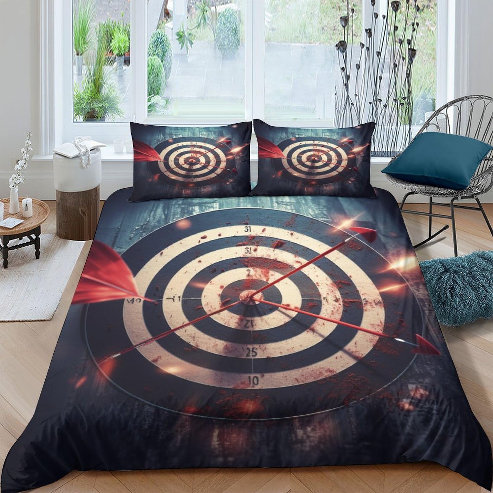 Archery Microfiber Duvet Cover 3 Pieces Reversible Target Practice Quilt Cover Easy Care Comforter Cover with Easy Care Pillowcases for Kids Adult Teens All Seasons Bedding Double（200x200cm）