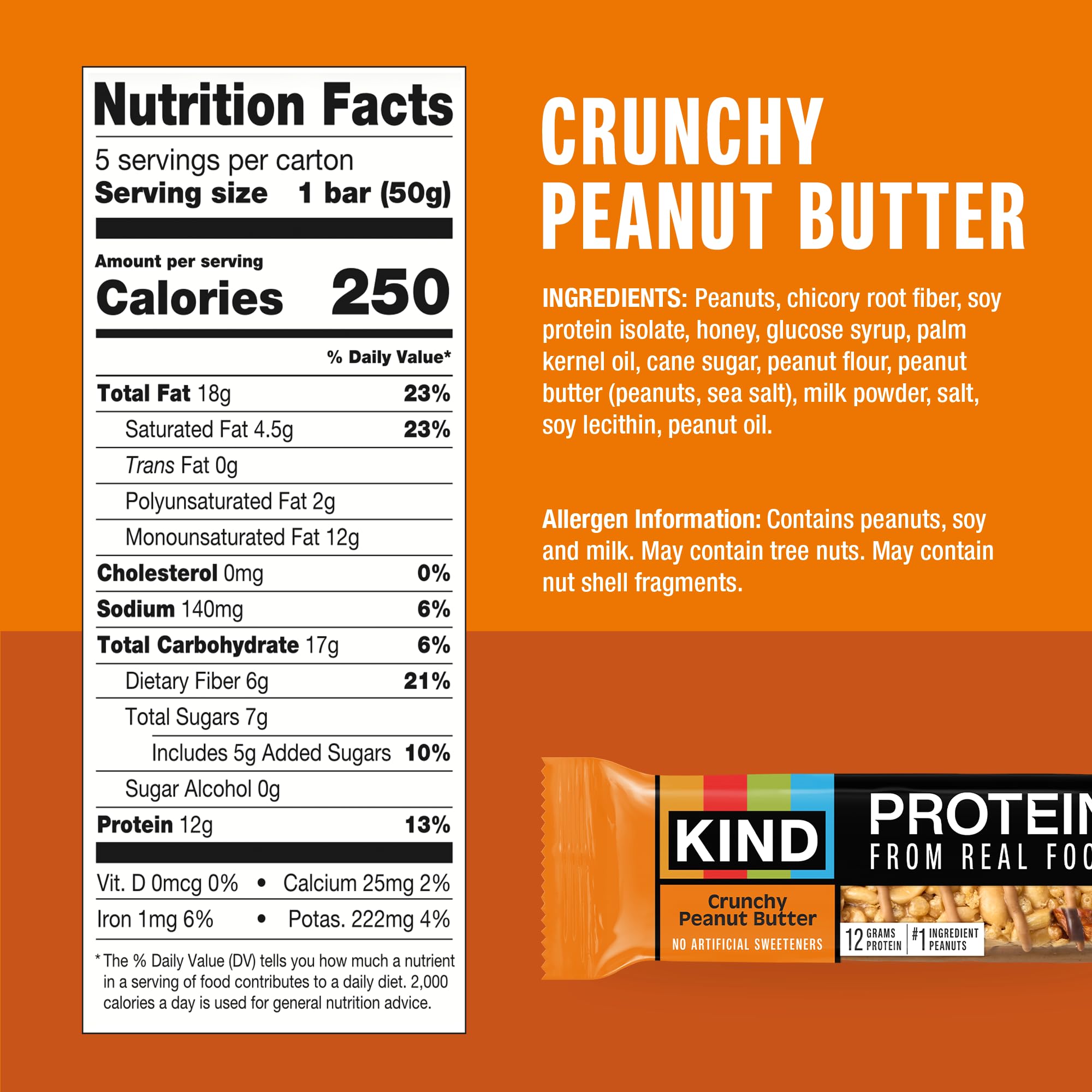 KIND Glutenfreie Proteinriegel, knusprige Erdnussbutter, 50 ml, 30 Stück
