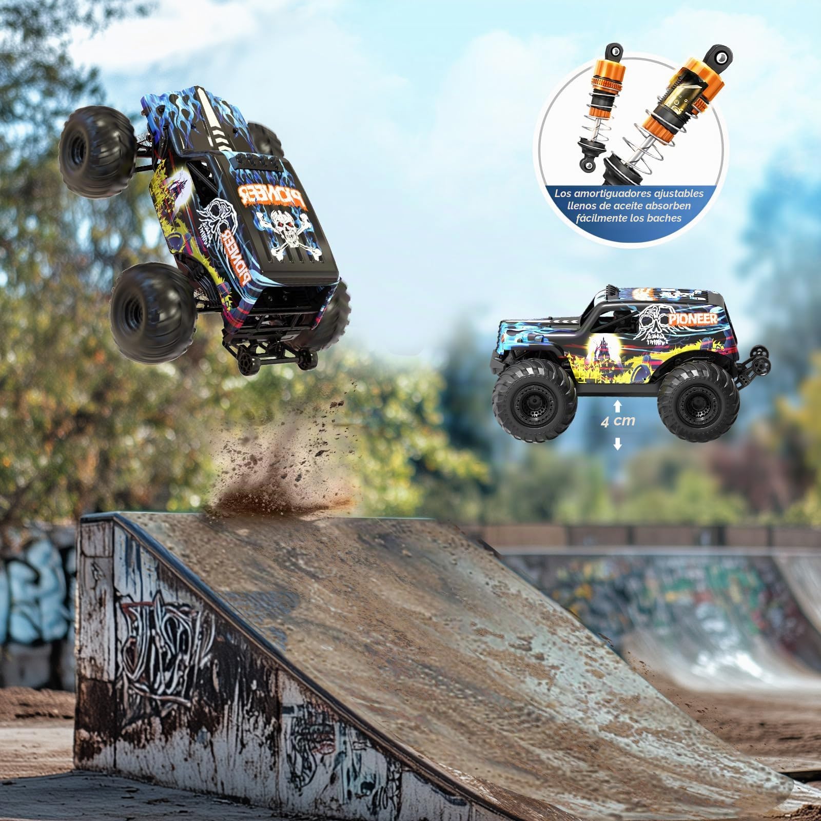 Coche Teledirigido adulto Brushless 1:14, RC Car 4WD Máximo 70 km/h con Amortiguadores de Aceite, 2 Baterías 2S 1500mah batería de iones de litio, Compatible con 3S, Coche Radiocontrol Alta Velocidad