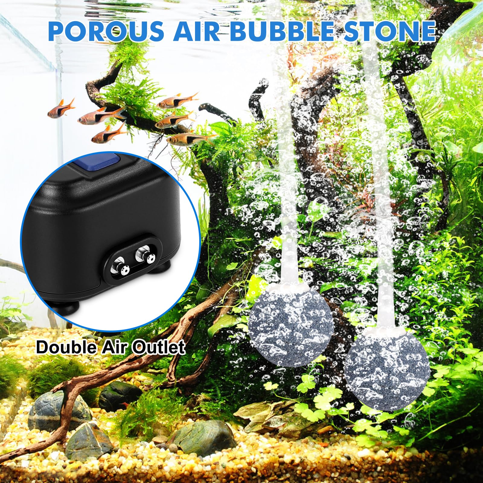 fishkeeper Pompa d'aria per acquari silenziosa, pompa d'aria ad alta portata per acquari fino a 520L, flusso d'aria massimo 500LPH
