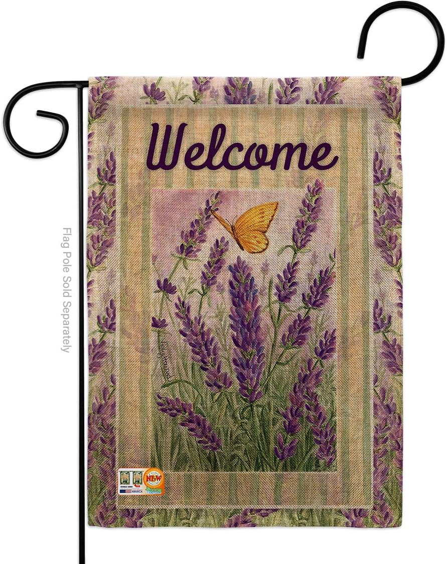Lavender Burlap Garden Flag Floral Sunflower Tulip Rose Orchid Lilies Season Springtime Flower Wreath Small Decorative Gift Yard House Banner Double-Sided Made In USA 13 X 18.5
