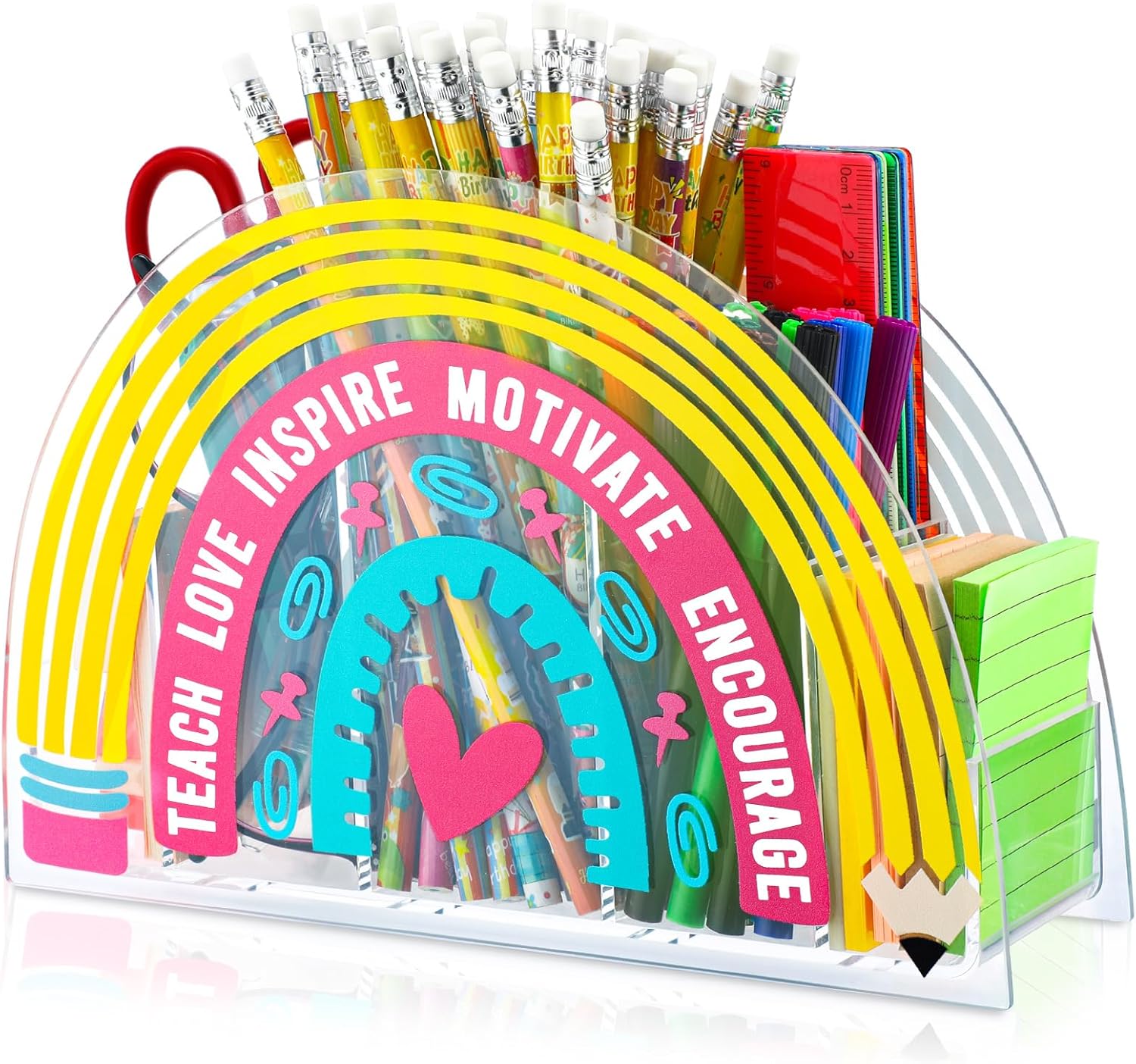 Ctosree Acrylic Rainbow Pen Holder, Boho Desk Organizer