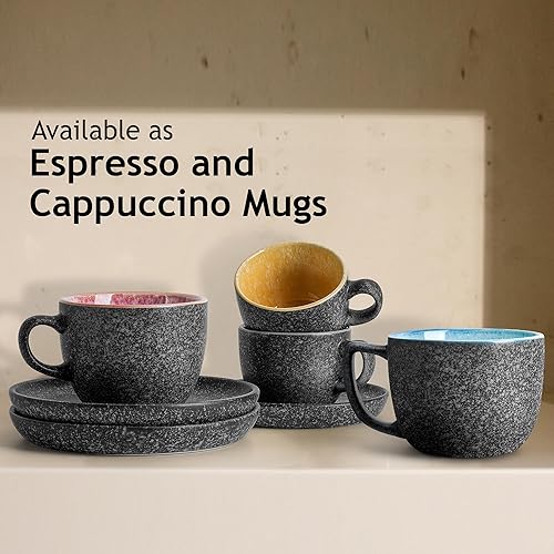 Miniatura 4 de MIAMIO – 2.7 Oz Ceramic Stackable Espresso Cups with Saucers and Metal Stand, Set of 6 Espresso Cup, Demitasse Cups, Coffee Mugs for Espresso,