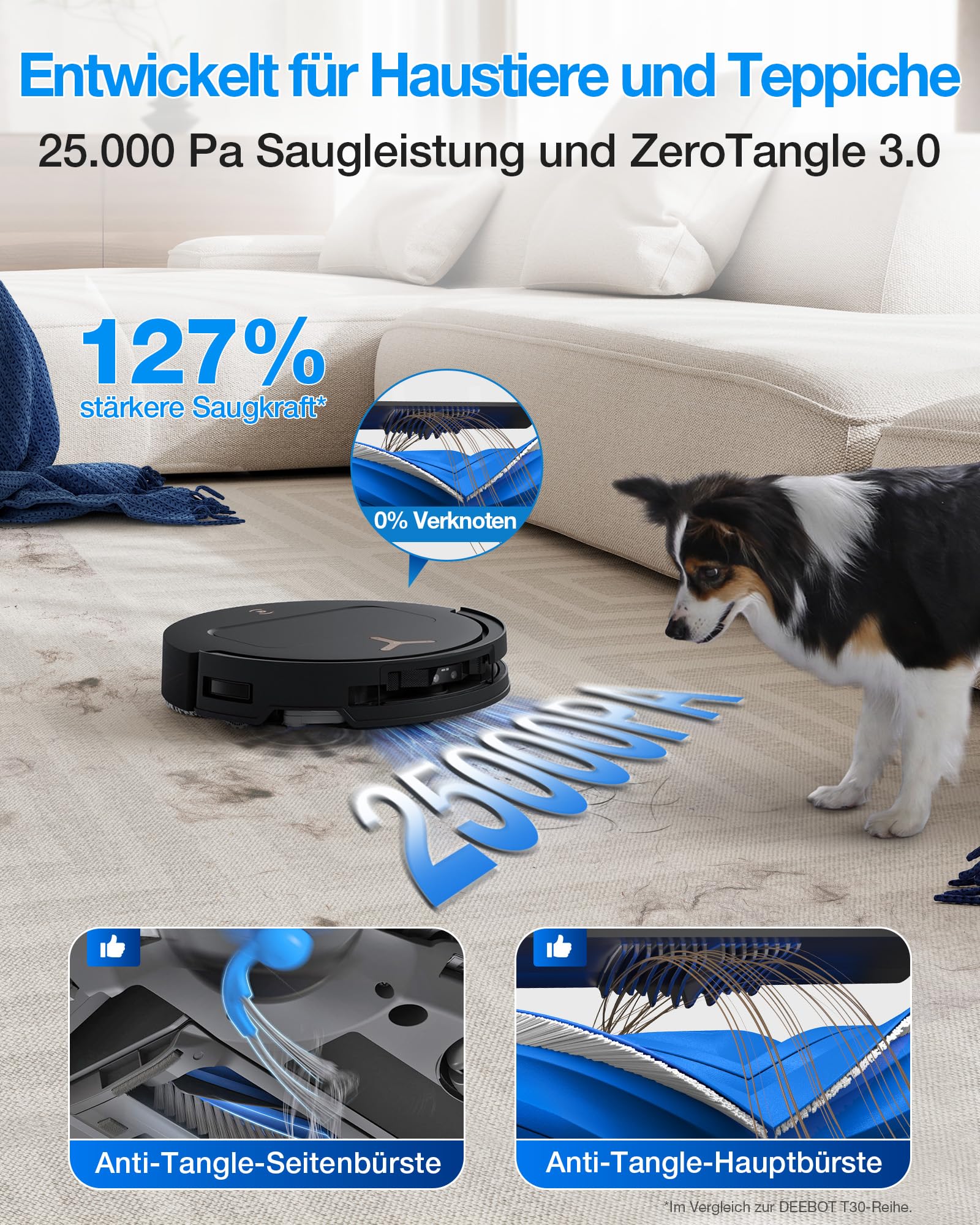 ECOVACS DEEBOT T50 PRO OMNI Gen3 Care kit Robot Aspirapolvere Lavapavimenti, Spazzola Lateral e Mocio a Estensione, 25000Pa, AIVI 3D 3.0, Detergente Automatico, Lavaggio a 75°C, Asciugatura, Nero