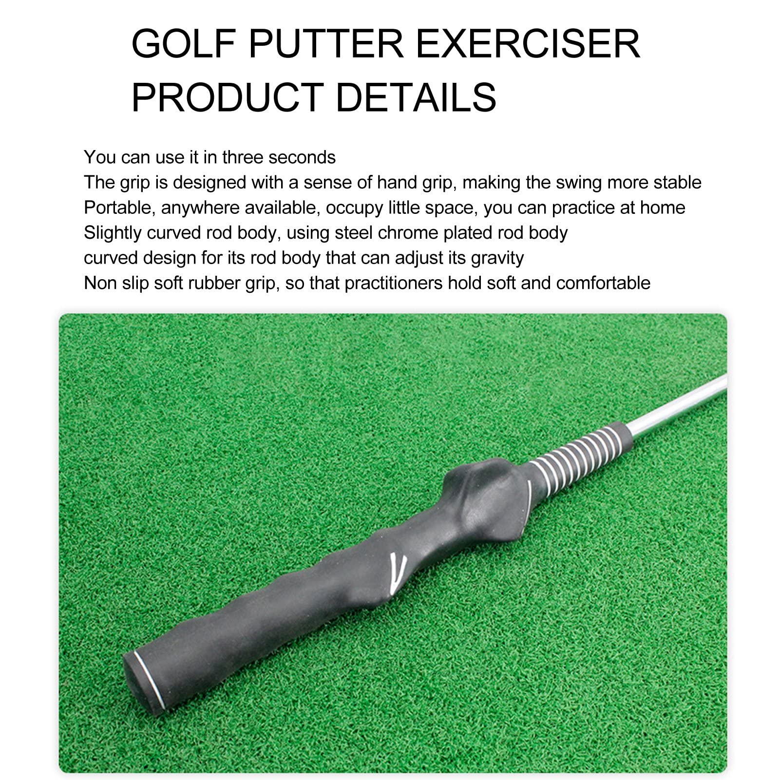 Kij Treningowy do Swingu, Stalowy, Chromowany Drążek do Treningu Swingu Golfowego z gumową rączką, Pomoc ćwiczeń Prawej Ręki 66 Cm dla Golfistów Grających na świeżym Powietrzu w Pomieszczeniach