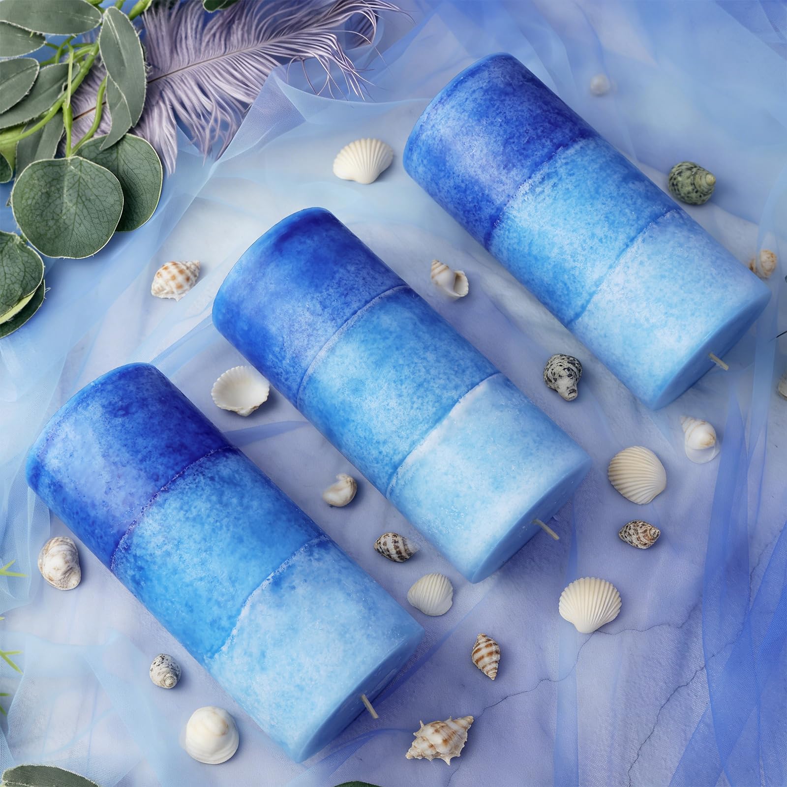 Blue Ocean - Candele cilindriche profumate, 7,1 x 15,2 cm, atossiche, 210 ore, a lunga durata, senza fumo, per decorazione della casa e matrimonio, confezione da 3