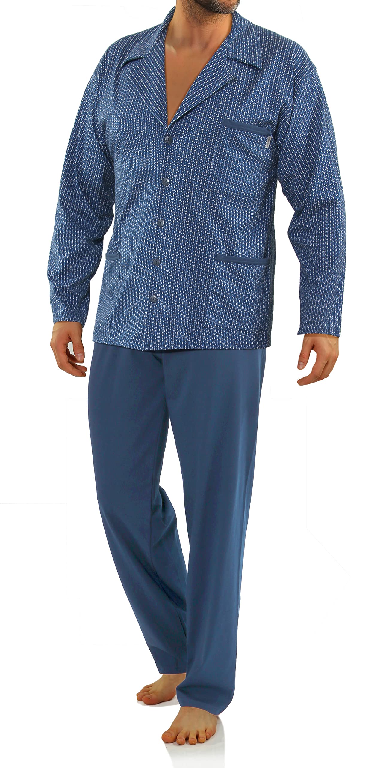 sesto senso Elegante Pigiama Uomo Bottoni 100% Cotone Set Maniche Lunghe Pantalone Lungo