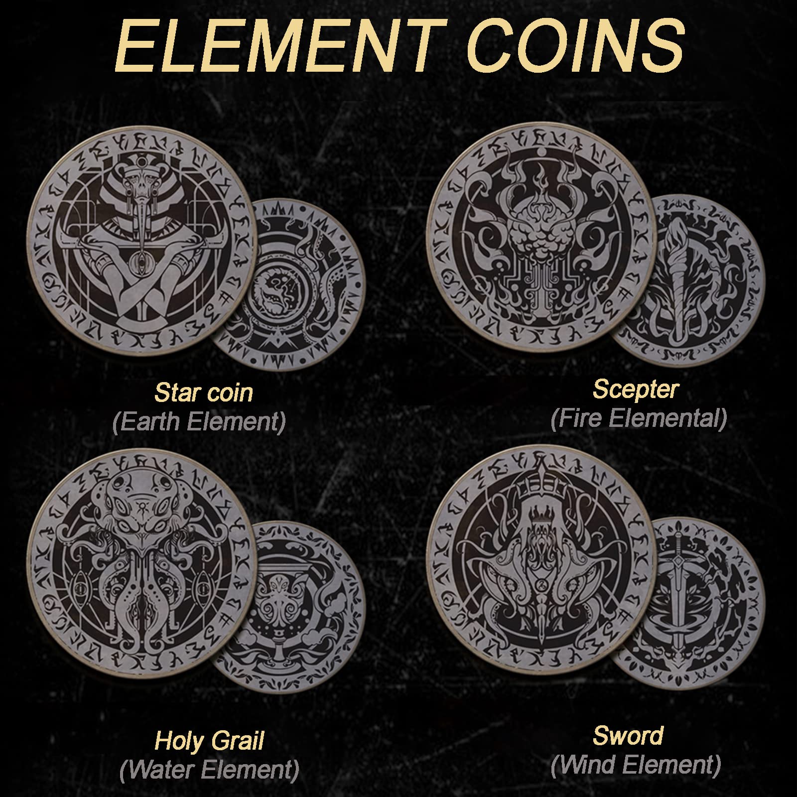 IXIGER Jeu de cartes de tarot Cthulhu, collection originale de cartes de tarot, pendule, carte en feuille d'argent laquée, pièces de monnaie, carnet, pièce de monnaie maya et enveloppe
