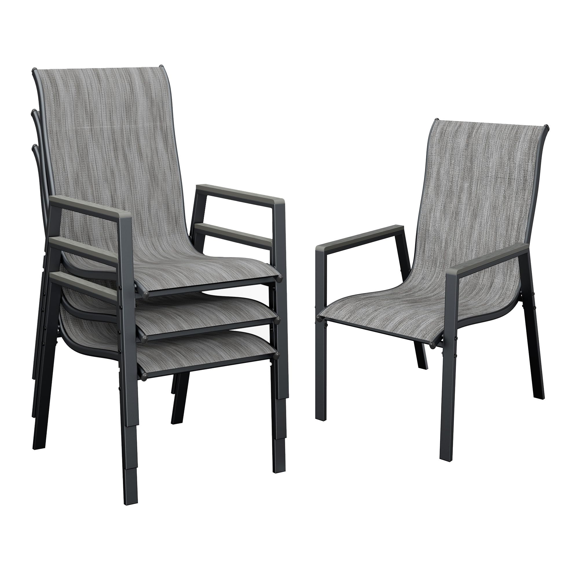 UDPATIO Patio Chairs Set of 4, Stackable Outdoor Dining Chairs with All Weather Breathable Textilene, High Back Metal Frame for Lawn Garden Backyard Deck, Brown