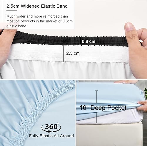 Miniatura 10 de PHF Juego de sábanas tamaño individual, sábanas y fundas de almohada de lujo para hotel, 3 piezas, suaves y transpirables, bolsillo profundo de