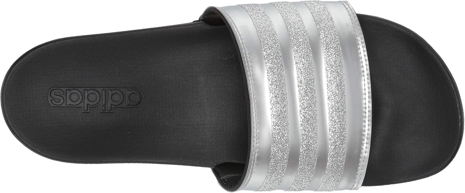 adidas Women's Adilette Comfort Slides, Silver Metallic/Silver Metallic/Core Black, 7