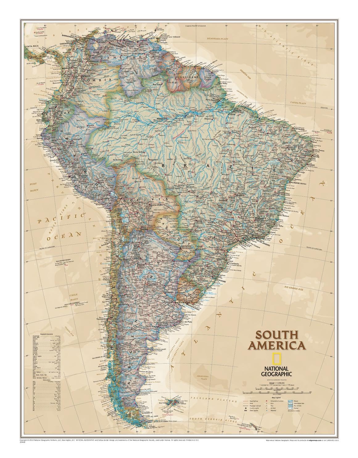 National Geographic Maps: South America Executive Wall Map - Antique Style - 77 X 60 Cm