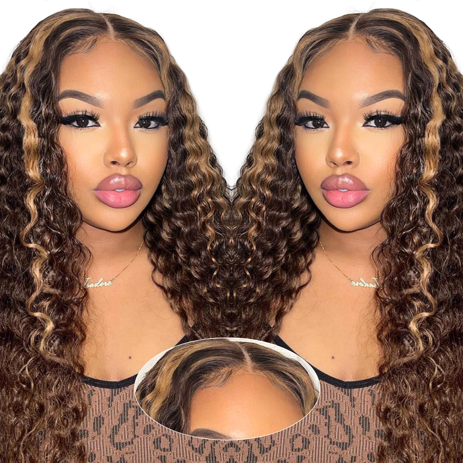 AAKJJ Deep Wave Lace Front Wigs Human Hair 4/27 Highlight Ombre Glueless 5x5 HD Lace Closure Deep Wave Wig 200% Density Wear and Go Pre Plucked Pre