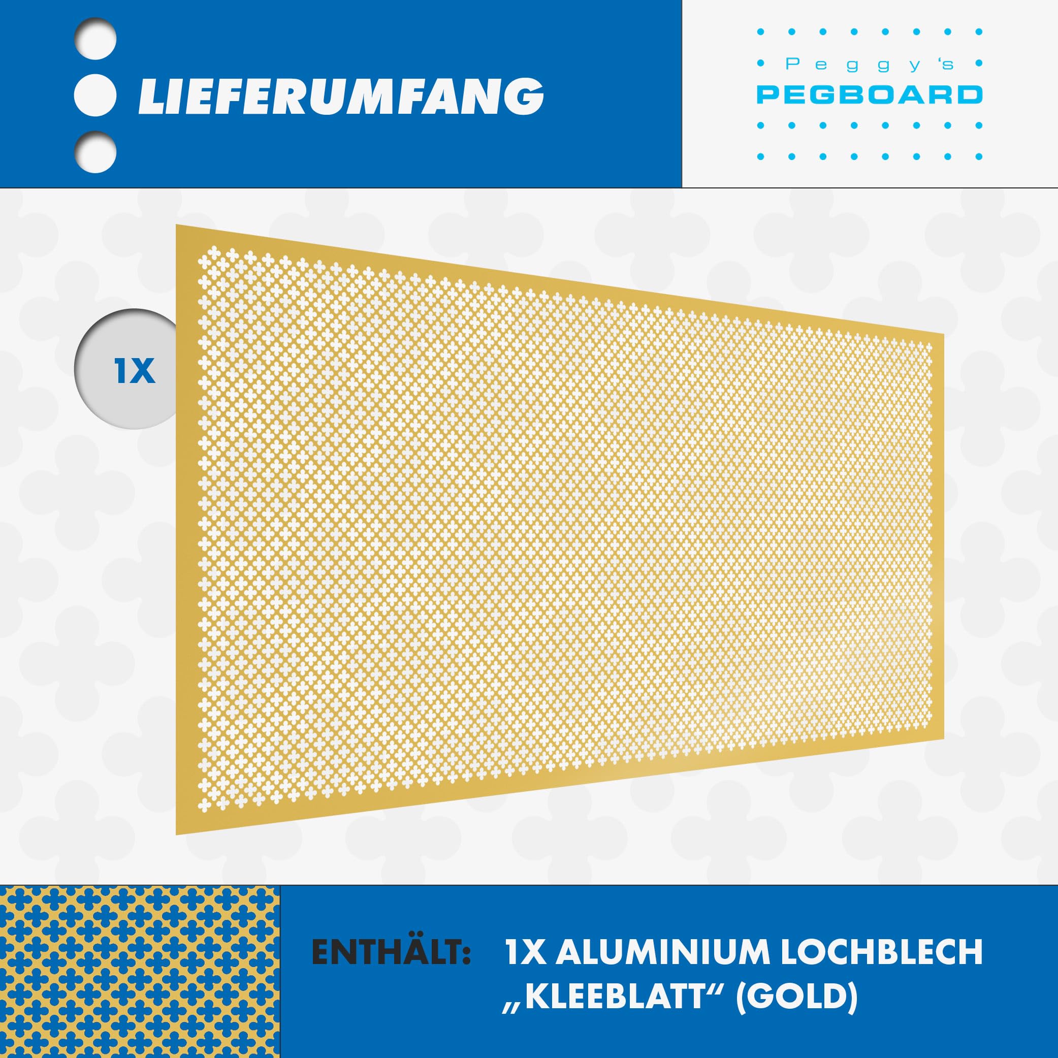 PEGBOARD Lochblech Aluminium ca. 100x50 cm, 1 mm, Kleeblattlochung | Hergestellt in Deutschland | Lüftungsgitter Heizkörperverkleidung Abdeckung