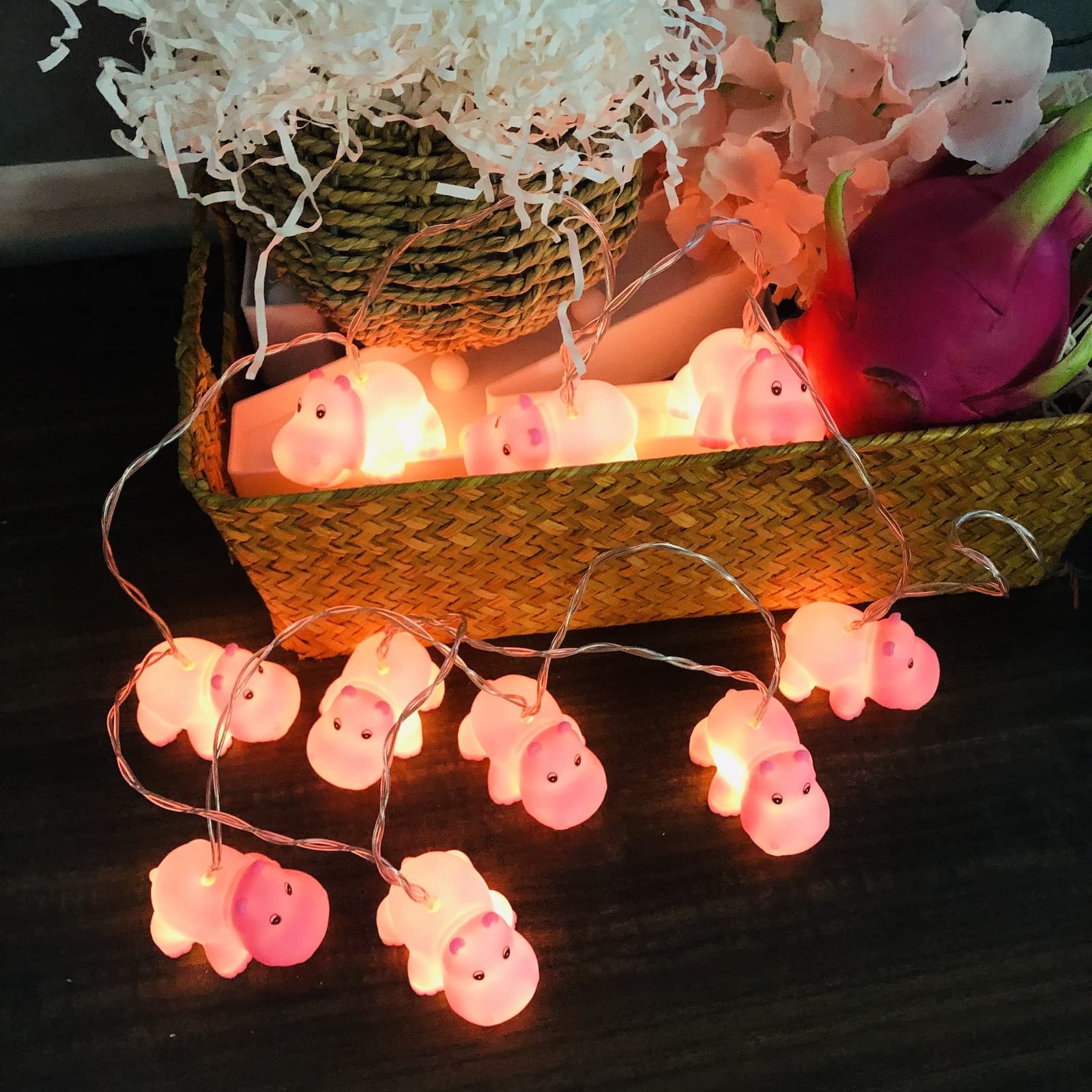 Cute Animal Shape Hippo LED Fairy Lights Battery Operated Night Light for Indoor Outdoor Halloween Christmas Thanksgiving Home Party Kids Children Bedroom Decoration (Hippo)