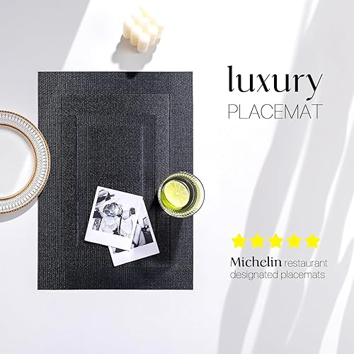 Miniatura 160 de LEXMORE Juego de 6 manteles individuales tejidos de vinilo/plástico para mesa de cocina, interior/exterior, lavables, manteles individuales lavables