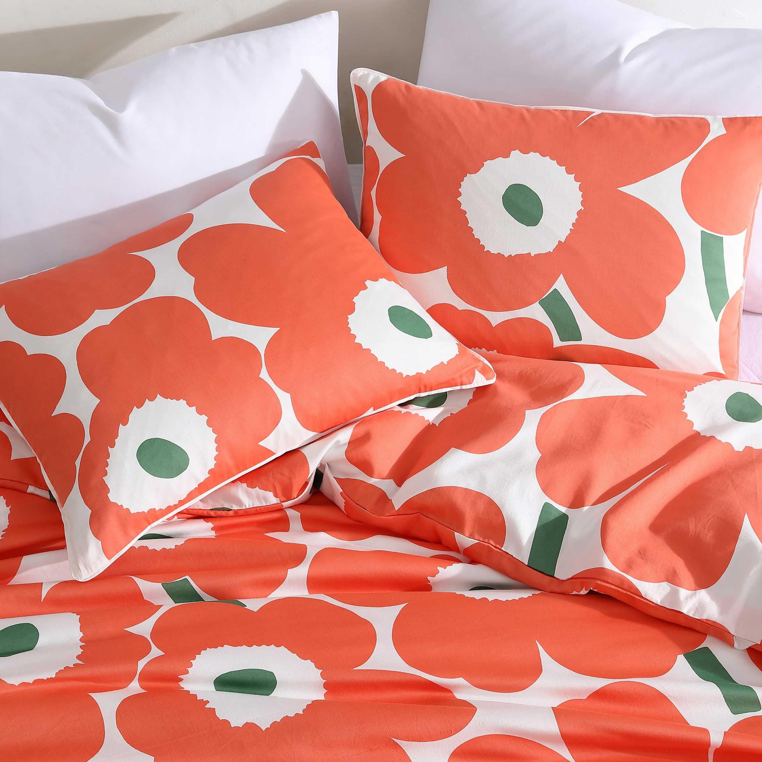 Juego de funda de edredón, ropa de cama orgánica súper suave, decoración informal para el hogar (naranja unikko, King) 4