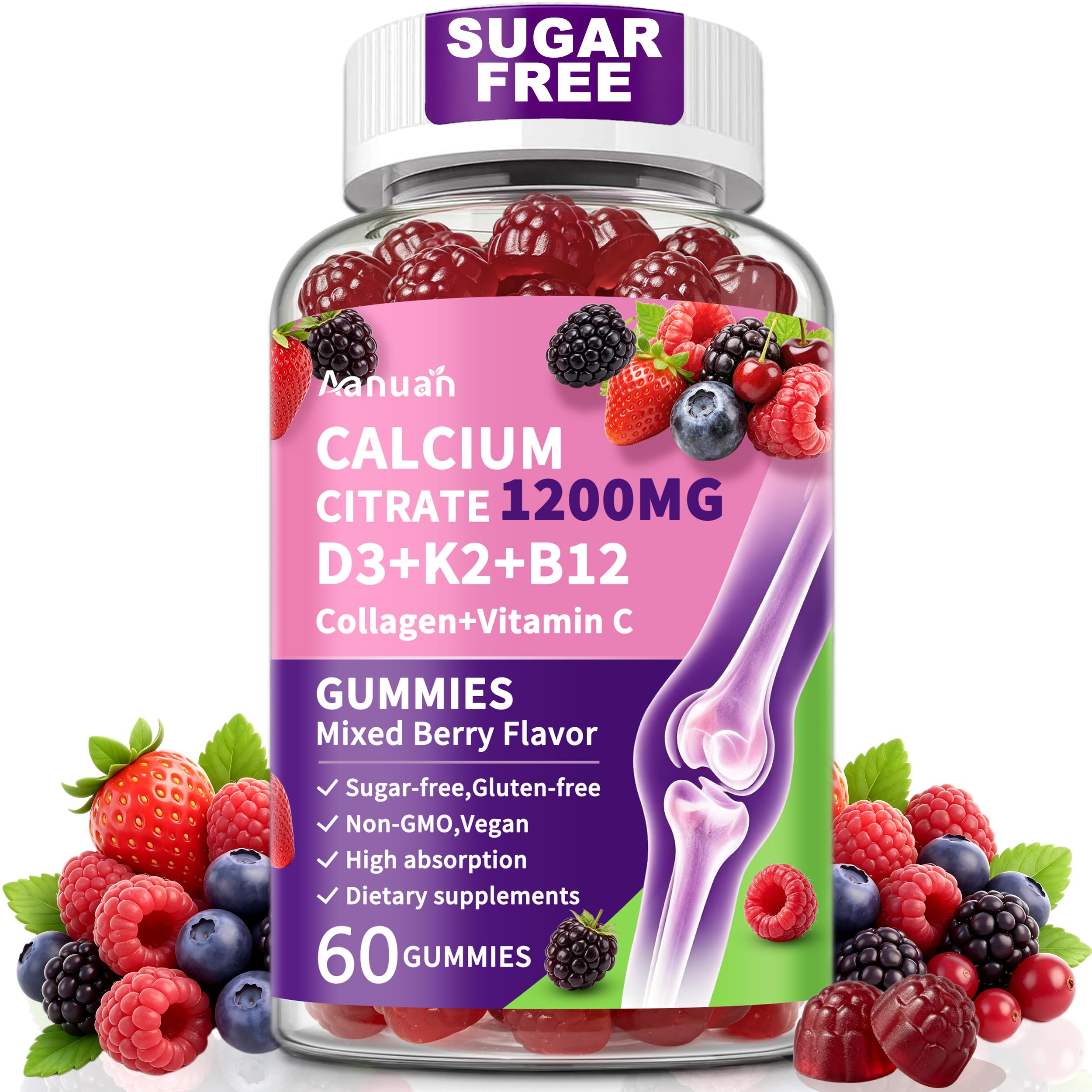 (2 Pack) Calcium Citrate 1200 mg Gummies with Collagen, Vitamin C D3 K2 B12 — Amazon image 12