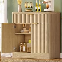 TEENFON 31.5" W Storage Cabinet with Drawer and Adjustable Shelf, Coffee Bar Cabinet, Fluted Sideboard Buffet Cabinet with 2 Doors for Living Room, Kitchen, Entryway, Natural