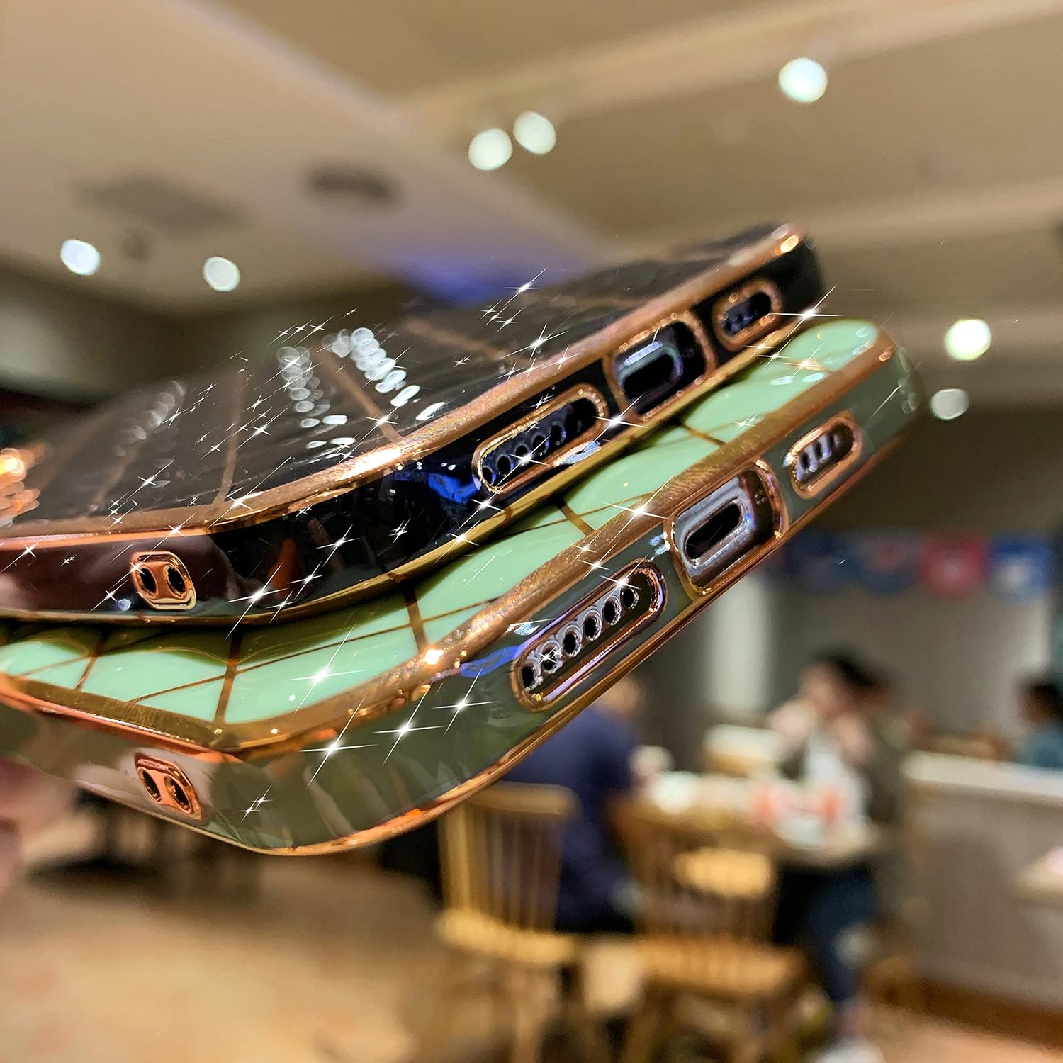 Anynve Compatible with iPhone 11 Pro Max Case, Glitter Sparkle Plating Lattice Designed with Unique Full Camera Lens Protection, Shockproof Edge Bumper TPU Case for iPhone 11 Pro Max [6.5 inch] -Green