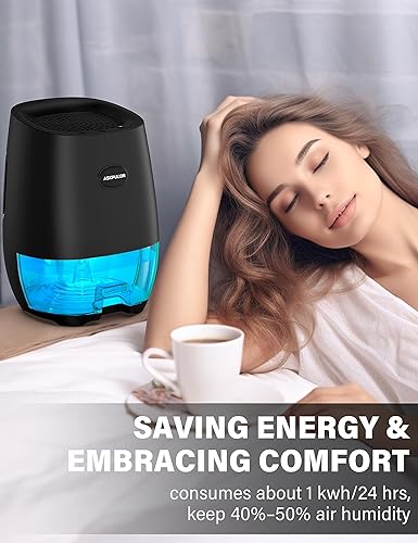 Miniatura 4 de Deshumidificadores para el hogar, deshumidificador pequeño de 35 onzas para baño (300 pies cuadrados) con apagado automático, modo de sueño, luz