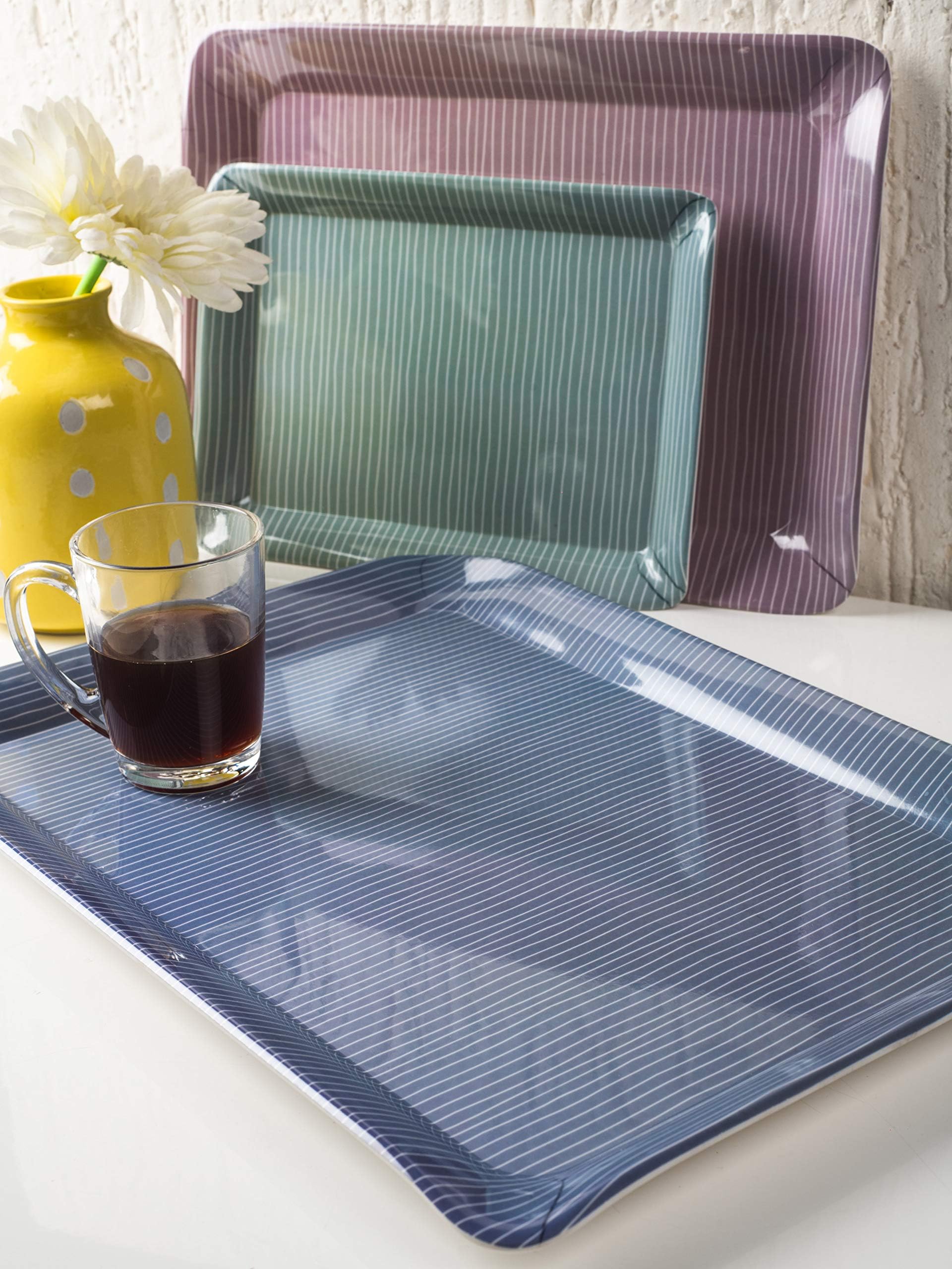 Melamine Serving Tray Set ( Set of 3 Trays) Mt114, Rectangular (Multicolor)