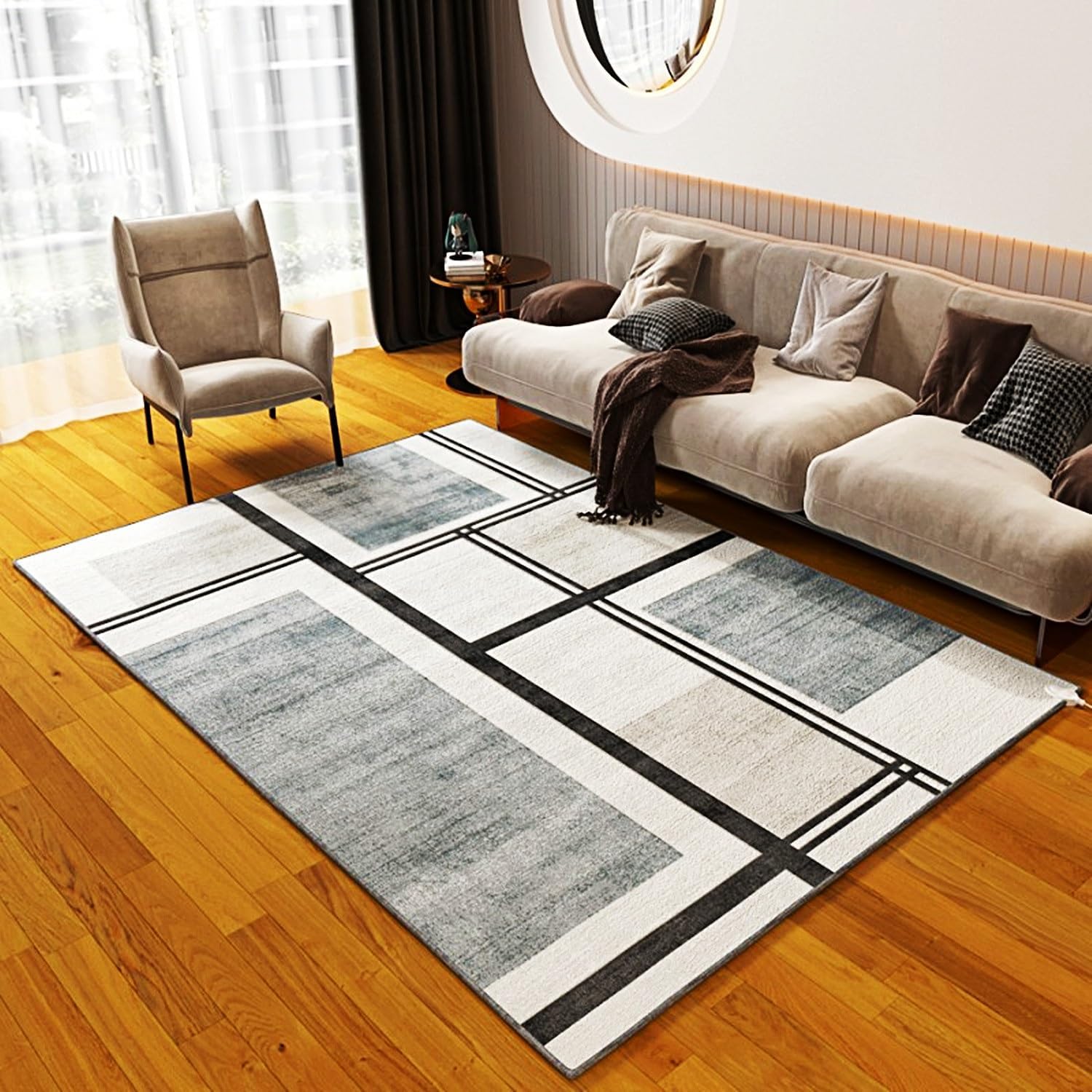 Heated Floor Mat for Foot, Gray Carbon Crystal Heating Pad, Electric Heating Carpet Floor Heater, Electric Heated Foot Warmers for Office, Home(B,150x180cm)