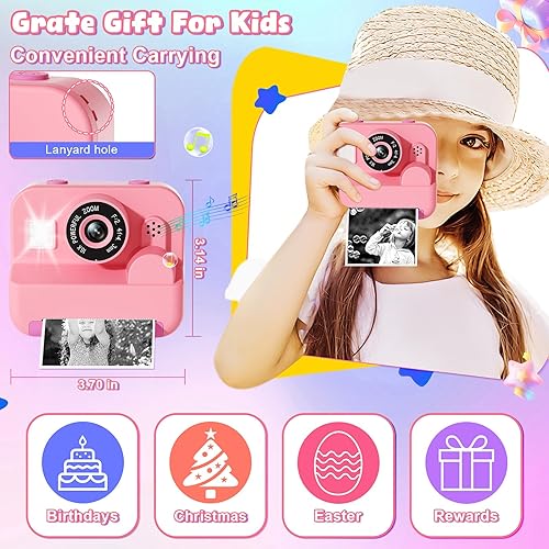 Miniatura 5 de Cámara para niños con impresión instantánea, cámara digital de video HD 1080P para niños pequeños con papel fotográfico de impresión, juguete
