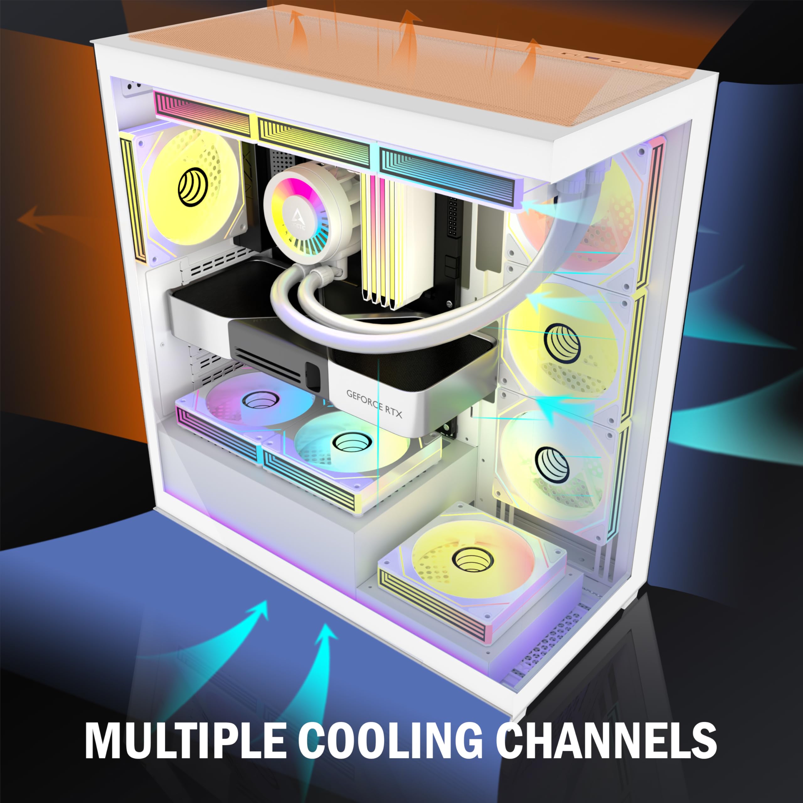 ANSAITE ATX PC-Gehäuse 7×120 mm ARGB PWM-Lüfter vorinstalliert ，Mid-Tower Gaming PC-Gehäuse, Vollansichtiges Doppel-Hartglas Computer-Gehäuse mit Type-C, 360mm Radiator Unterstützung