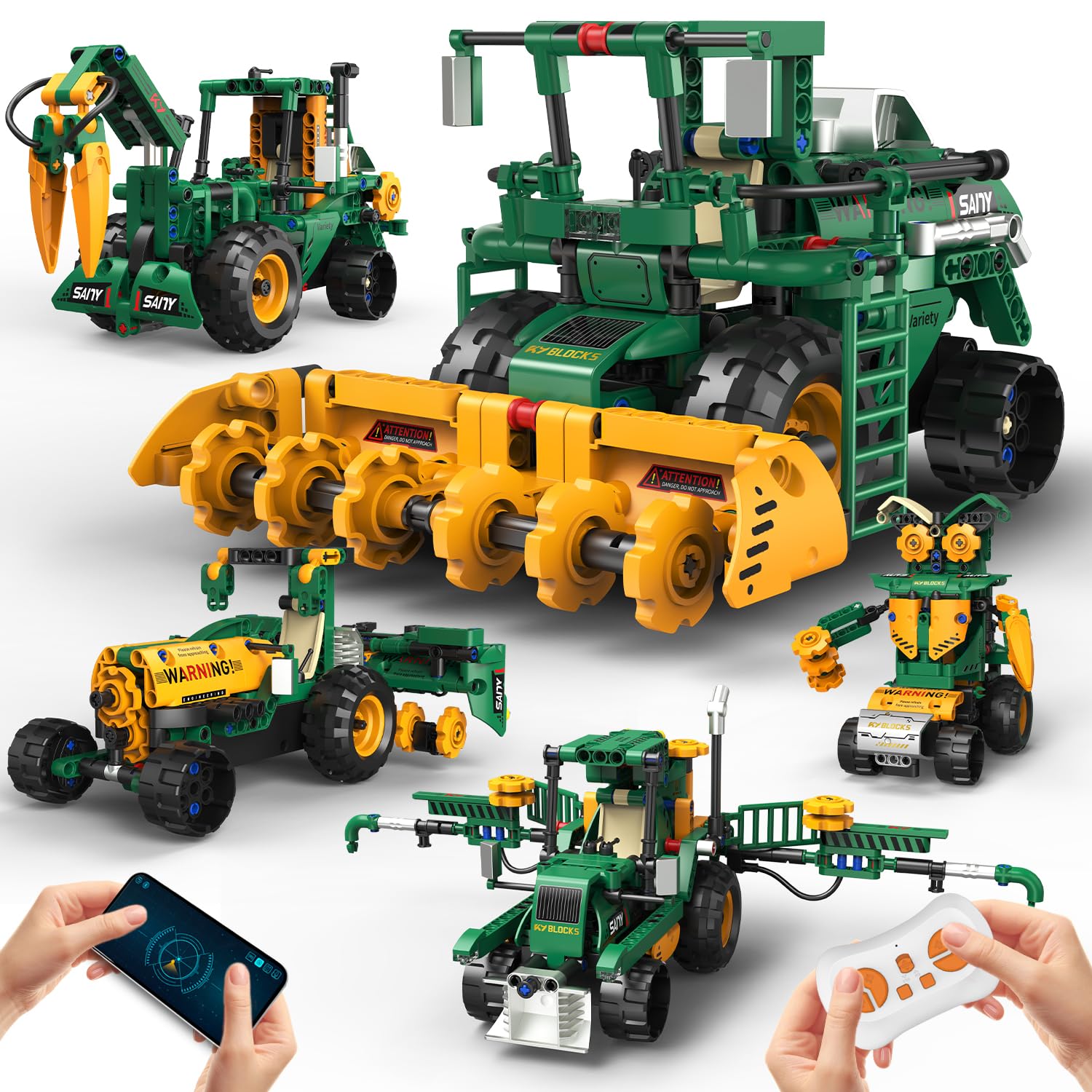 Technik Roboter Kinder, 5 in 1 Roboter bausatz mit App & ferngesteuert RC Technic Roboter Baukasten/Traktor/mähdrescher/wasserwagen,313 Stück RC programmierbarer Geschenk für 5 6 7 8 10 Jahre Jungen