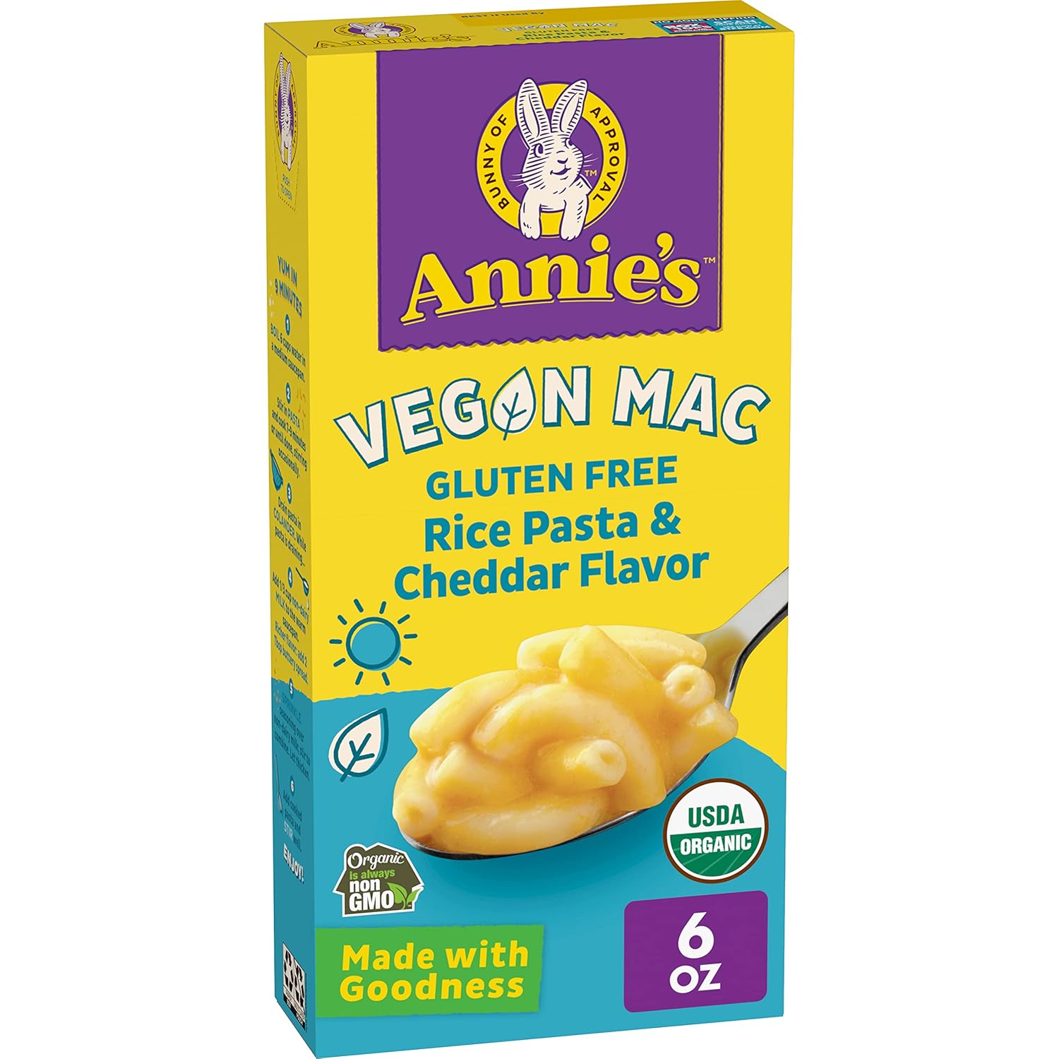 Annie’s Vegan Mac Rice Pasta and Cheddar Flavor Dinner with Organic Gluten Free Pasta, 6 OZ