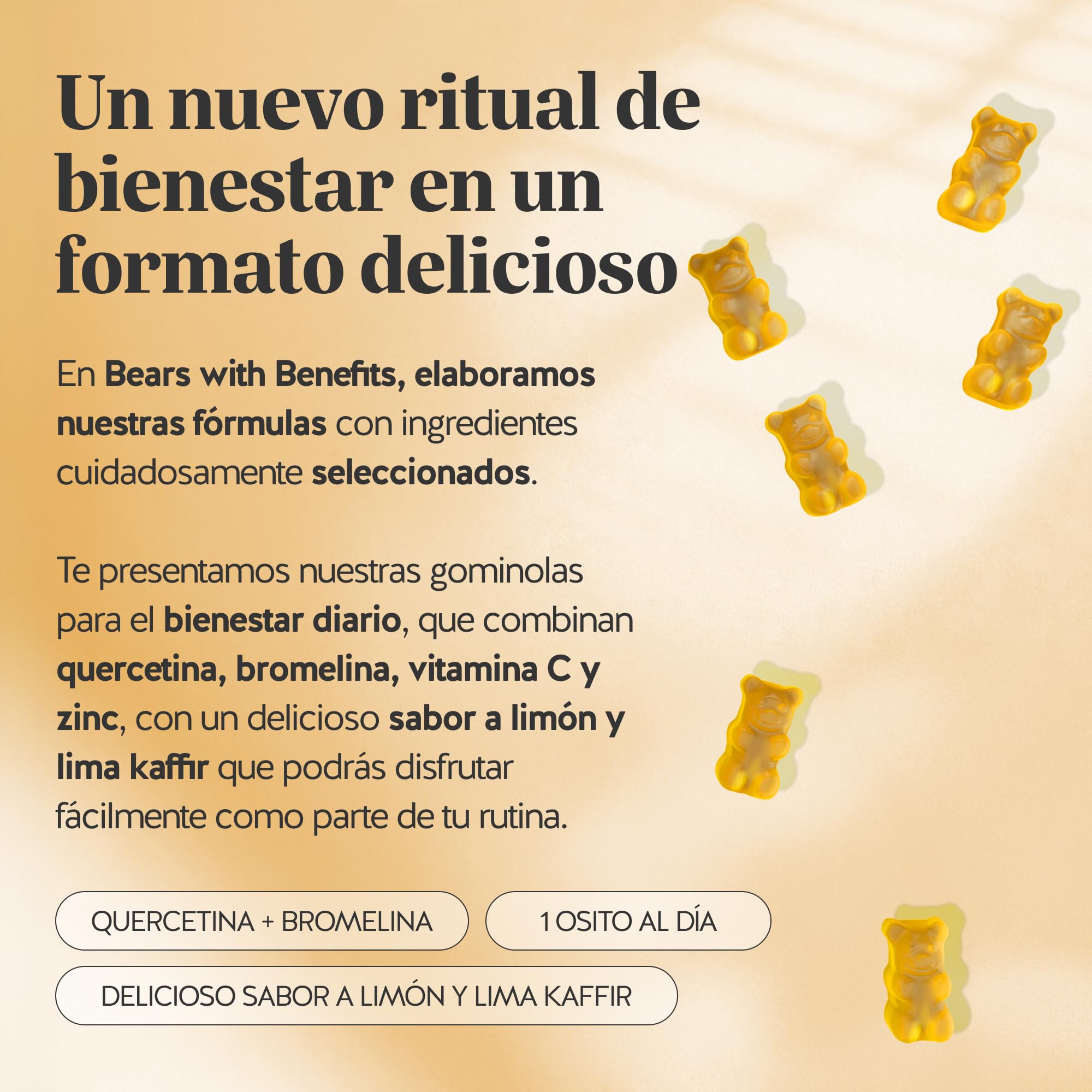 Quercetina y Bromelina Gominolas - Bye Bye Sniff Relief Complex - con Vitamina C y Zinc - Sistema inmunitario y fatiga - 90 unidades (3 meses) - Vegano, Sin azúcar - Bears with Benefits