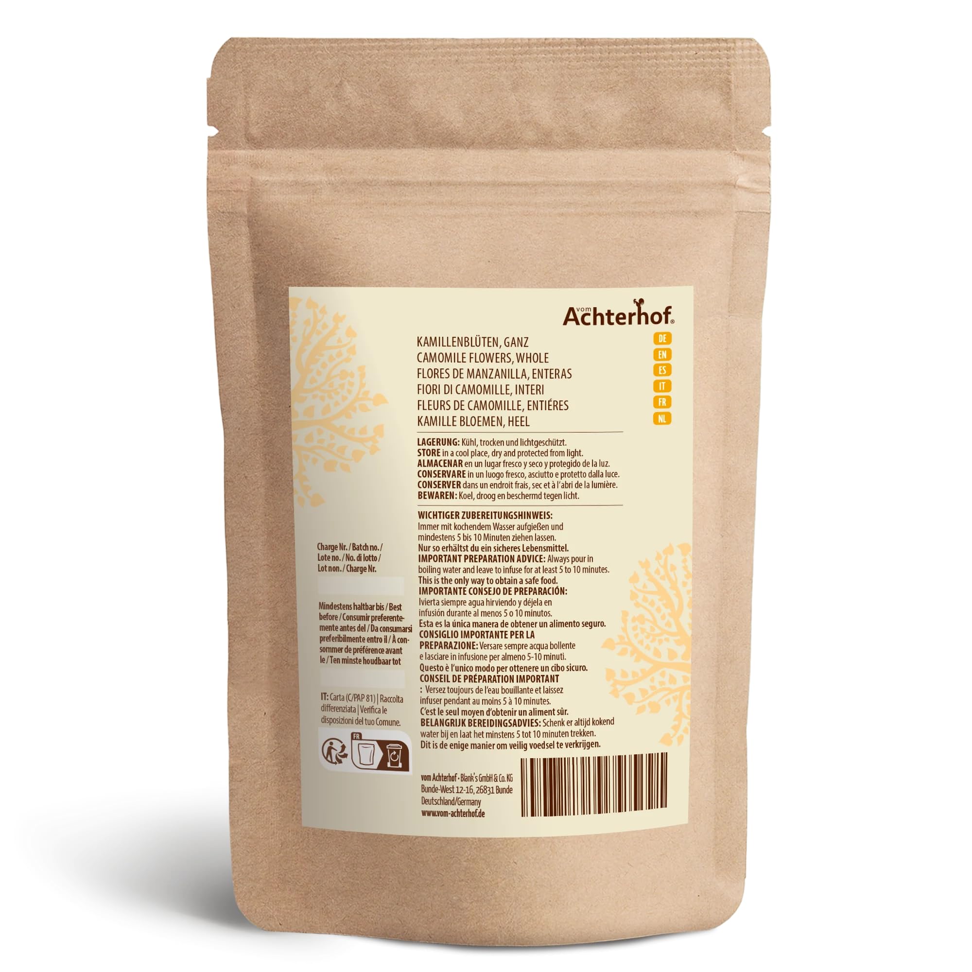 Flores de manzanilla 1000g | enteras y secas | té de manzanilla de flores enteras | 100% natural | sabor ligeramente amargo y suave | sin aditivos | vom Achterhof