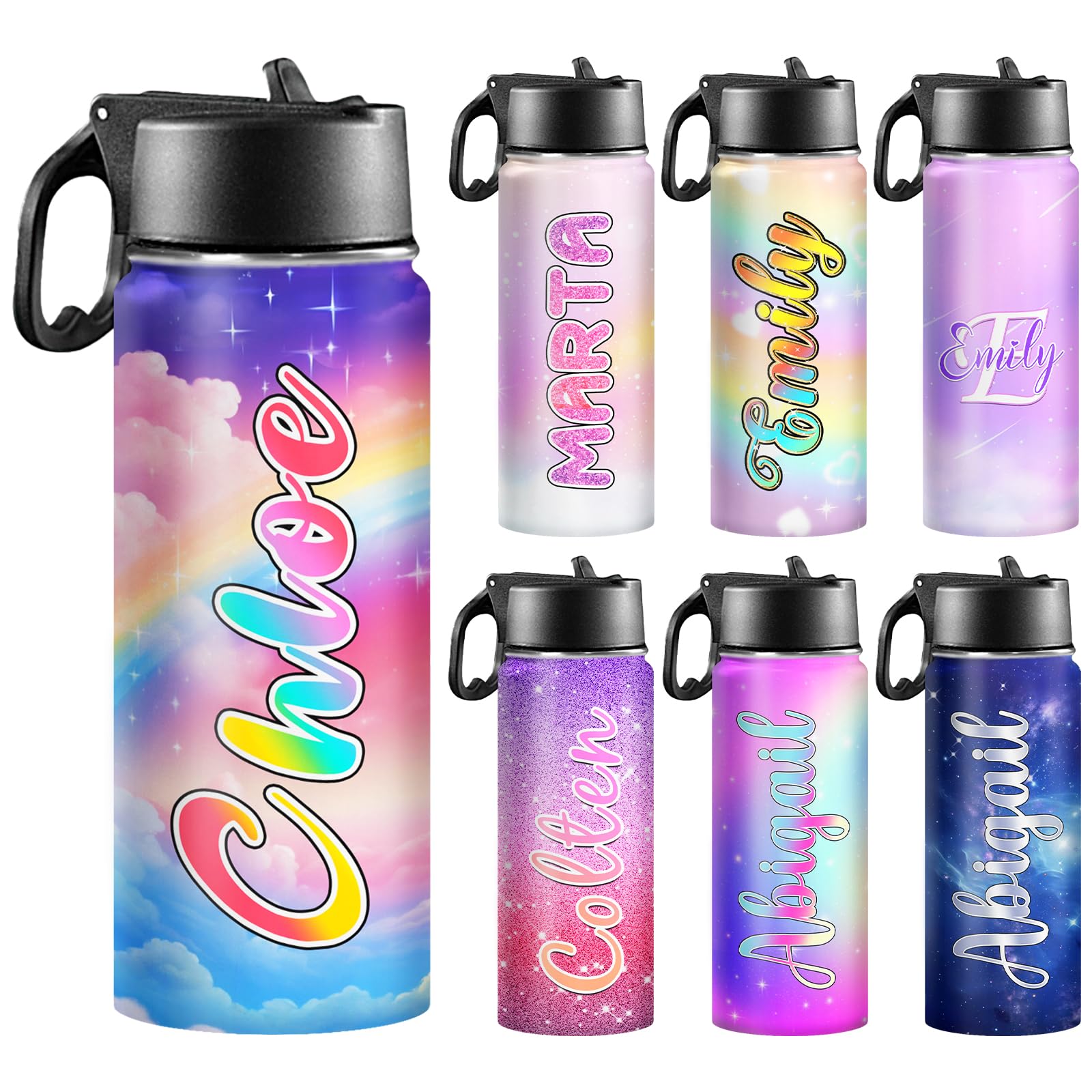 Back to School Personalized Insulated Water Bottle for Kids 18oz Custom Name Stainless Steel Sports Water Bottles with