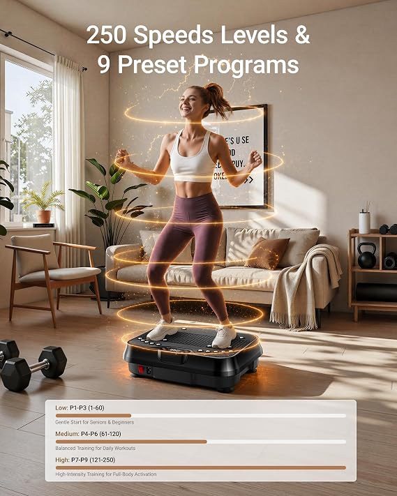 Vibration Plate Exercise Machine Vibrate Platform Full Body Skaking Fitness | 250 Levels Shaker for Lymphatic Drainage Weight Loss with 5 Resistance Bands LED Screen 350lbs Fat Burn Women Home Gym Office