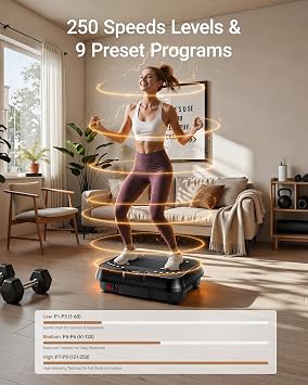 Vibration Plate Exercise Machine Vibrate Platform Full Body Skaking Fitness | 250 Levels Shaker for Lymphatic Drainage Weight Loss with 5 Resistance Bands LED Screen 350lbs Fat Burn Women Home Gym Office