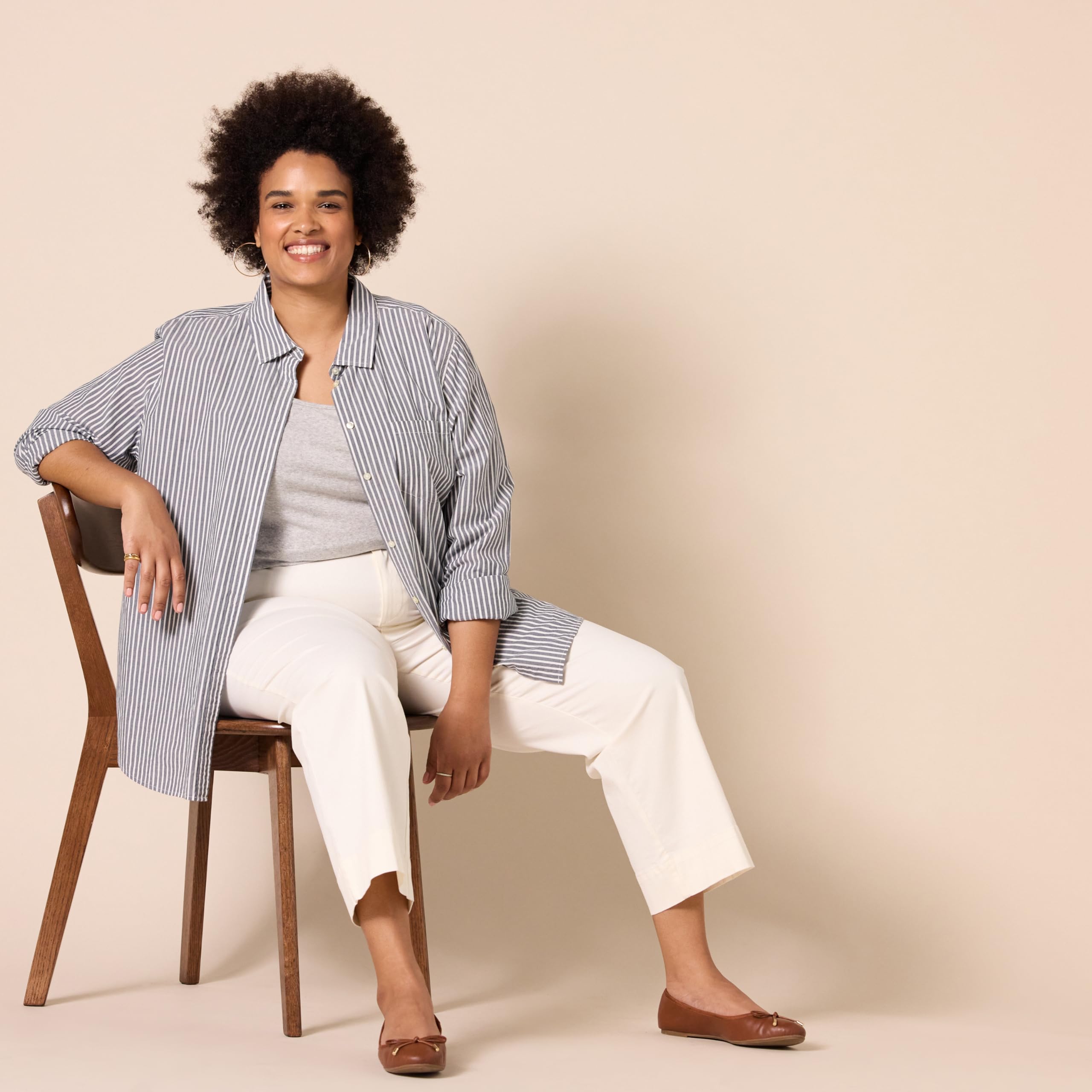 Amazon Essentials Donna Pantaloni kaki a gamba larga slim a vita alta alla caviglia