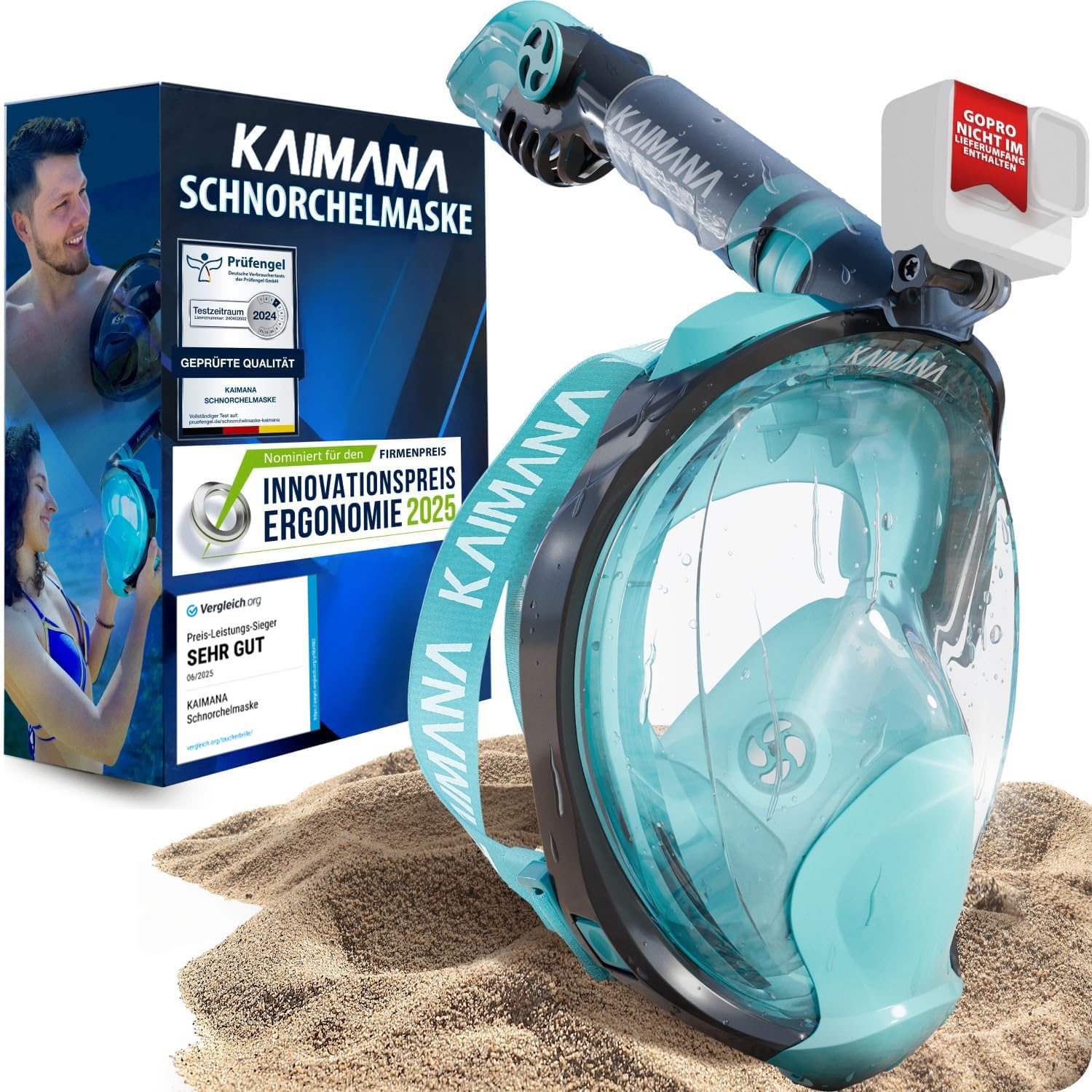 Die Preisgekrönte KAIMANA® Schnorchelmaske für Erwachsene & Kinder - absolut CO2 sicher - inkl. Tragetasche - Tauchermaske Erwachsene - Vollgesichtsmaske Tauchmaske