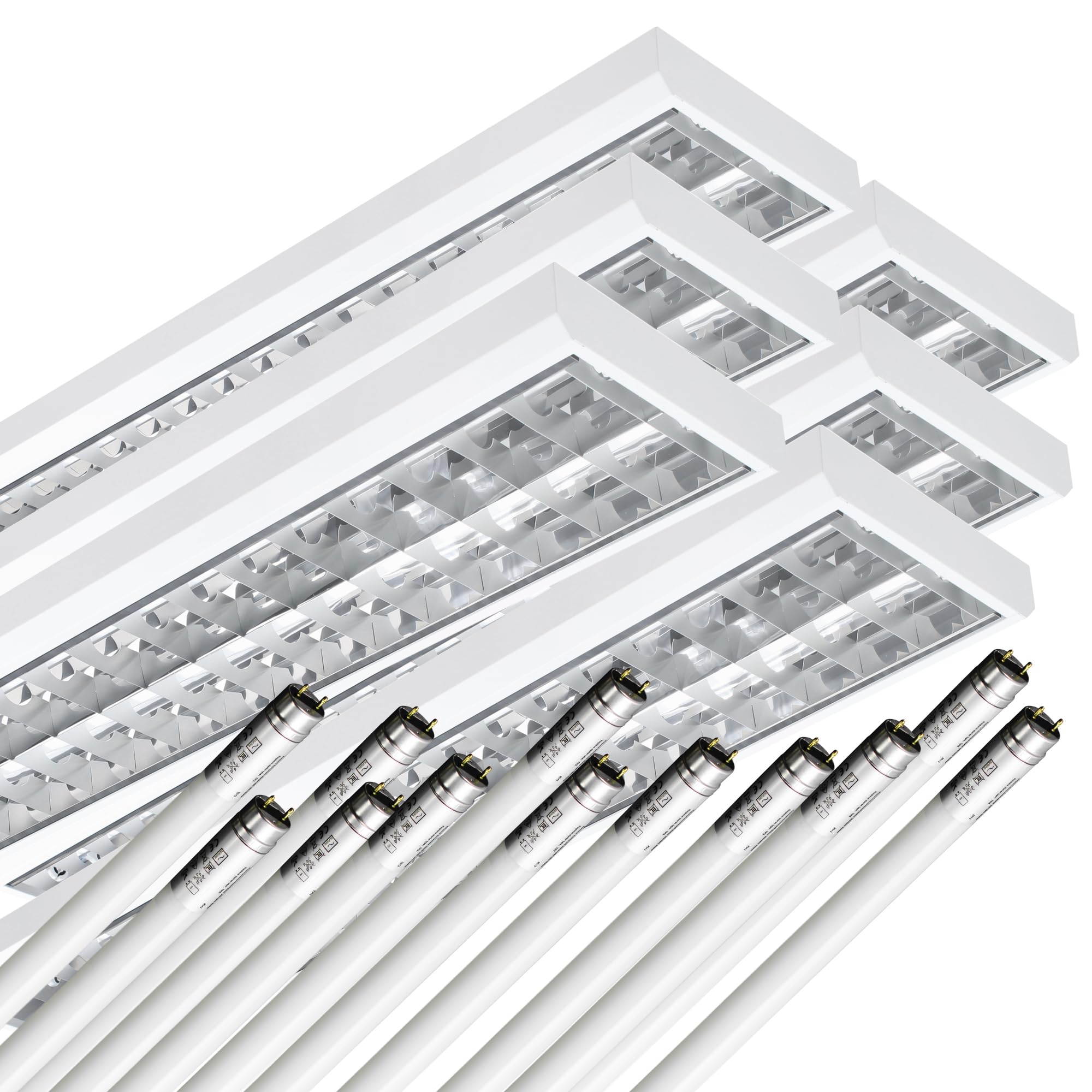 ELG Leuchten 6x LED Rasteranbauleuchte 150cm 2-flammig inkl. 12x 20 Watt 2790lm (5580lm) (3000K) (Warmweiß) 139,5 lm/W Daylight Büroleuchte Deckenleuchte Rasterleuchte optional Pendelleuchte