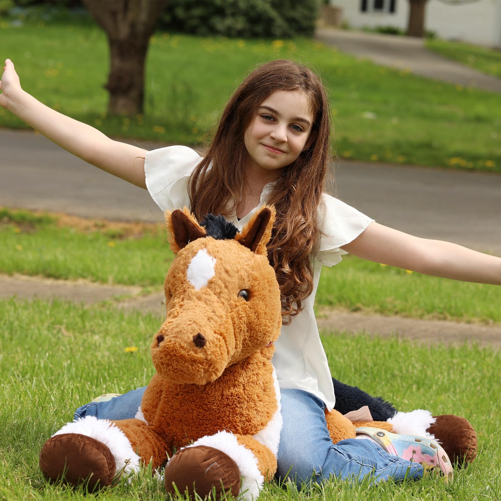 KERTA 47inches Giant Realistic Horse Stuffed Animals, 4ft Soft Horse Plush Hugging Pillow, Large Stuffed Pony Plush Toys Birthday Gift for Boys Girls 2