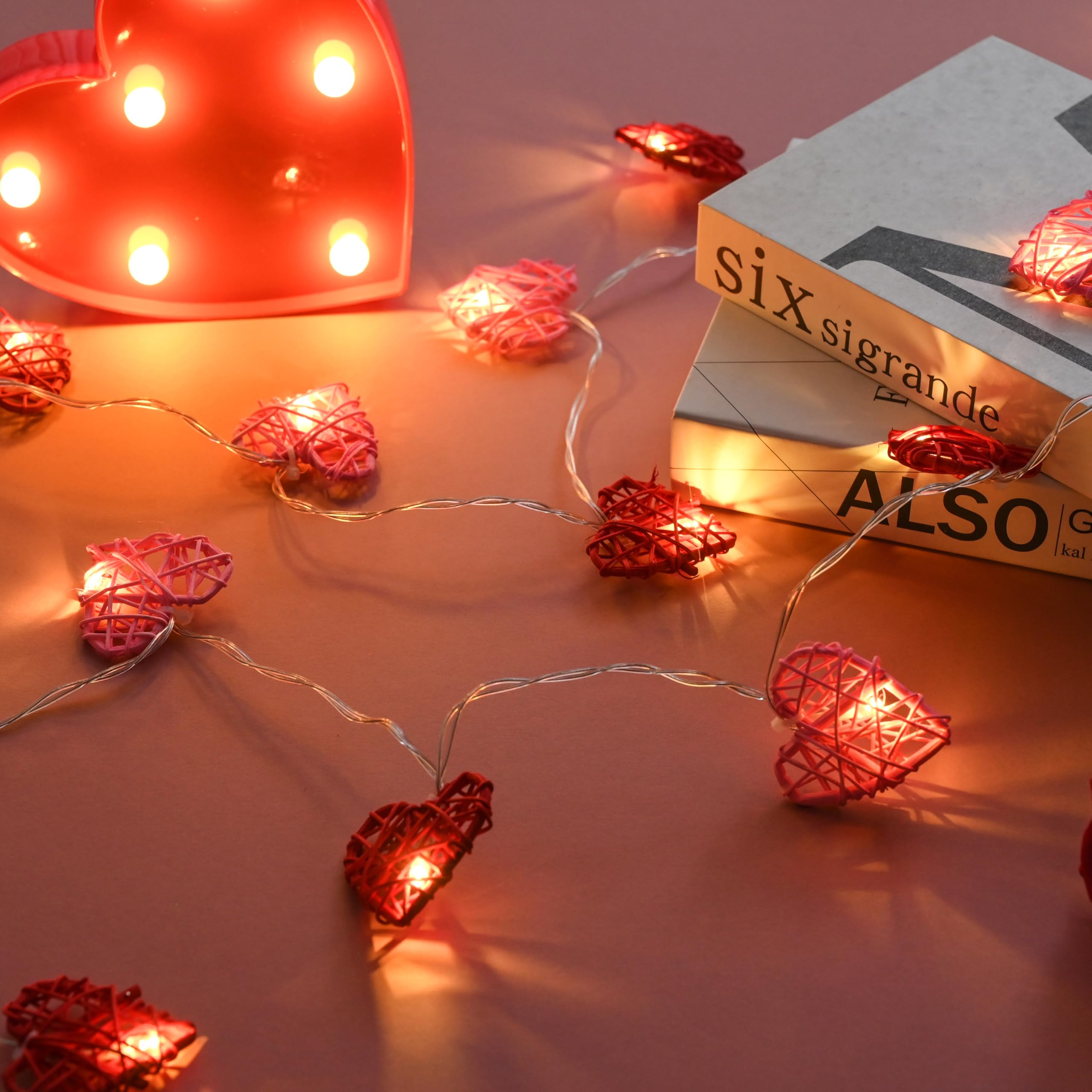 Photo 1 of [Timer] Valentines Day Garland Lights Red Pink Heart Light 10FT 20LED 3D Hollowed Rattan Heart String Light Battery Operated, Valentines Day Lights Romantic Valentine Decoration Bedroom Party