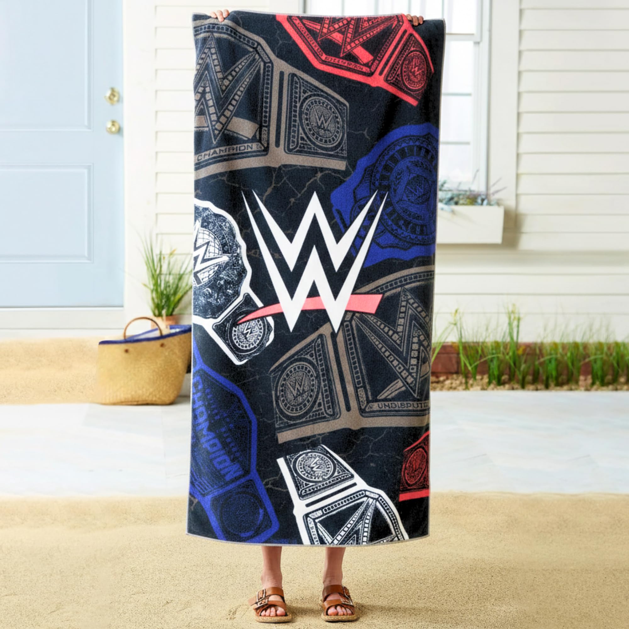 WWE Wrestling oversizowy bawełniany ręcznik plażowy, 76 x 152 cm, duży, miękki i chłonny, ręcznik kąpielowy i plażowy (produkt w 100% oficjalnie licencjonowany) od Franco Collectibles