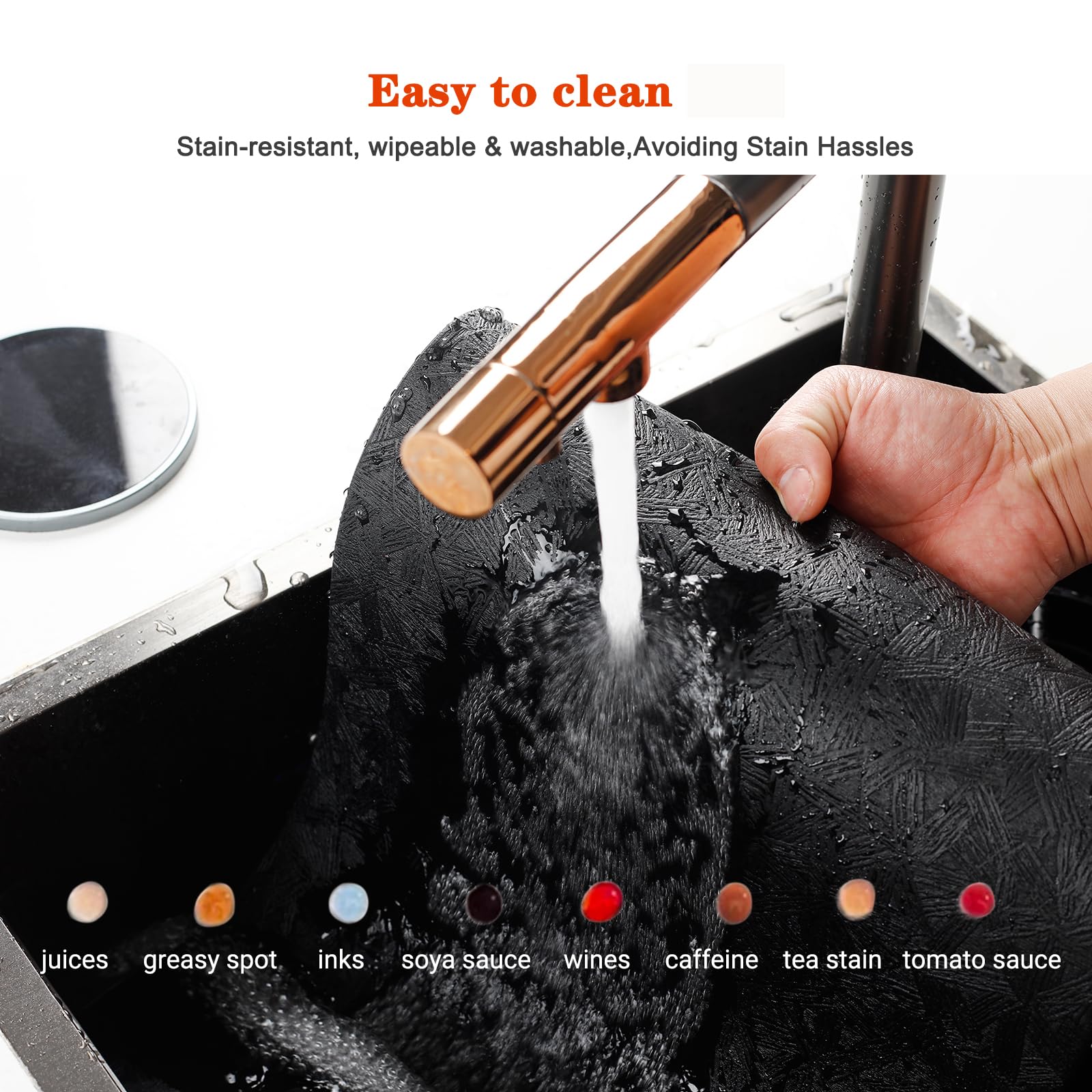 Vinyl Placemats Set of 6 Heat Resistant Easy Clean Non-Slip Place Mats for Dining Table. Faux Leather Waterproof Stain Resistant Wipeable Washable PVC Table Mats(6, Black)