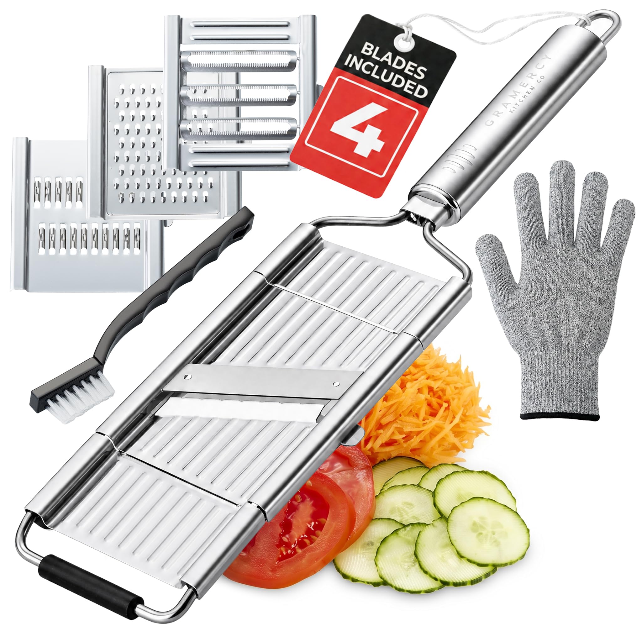 Gramercy Handheld Mandoline Slicer for Kitchen, Stainless Steel, 4 Blades