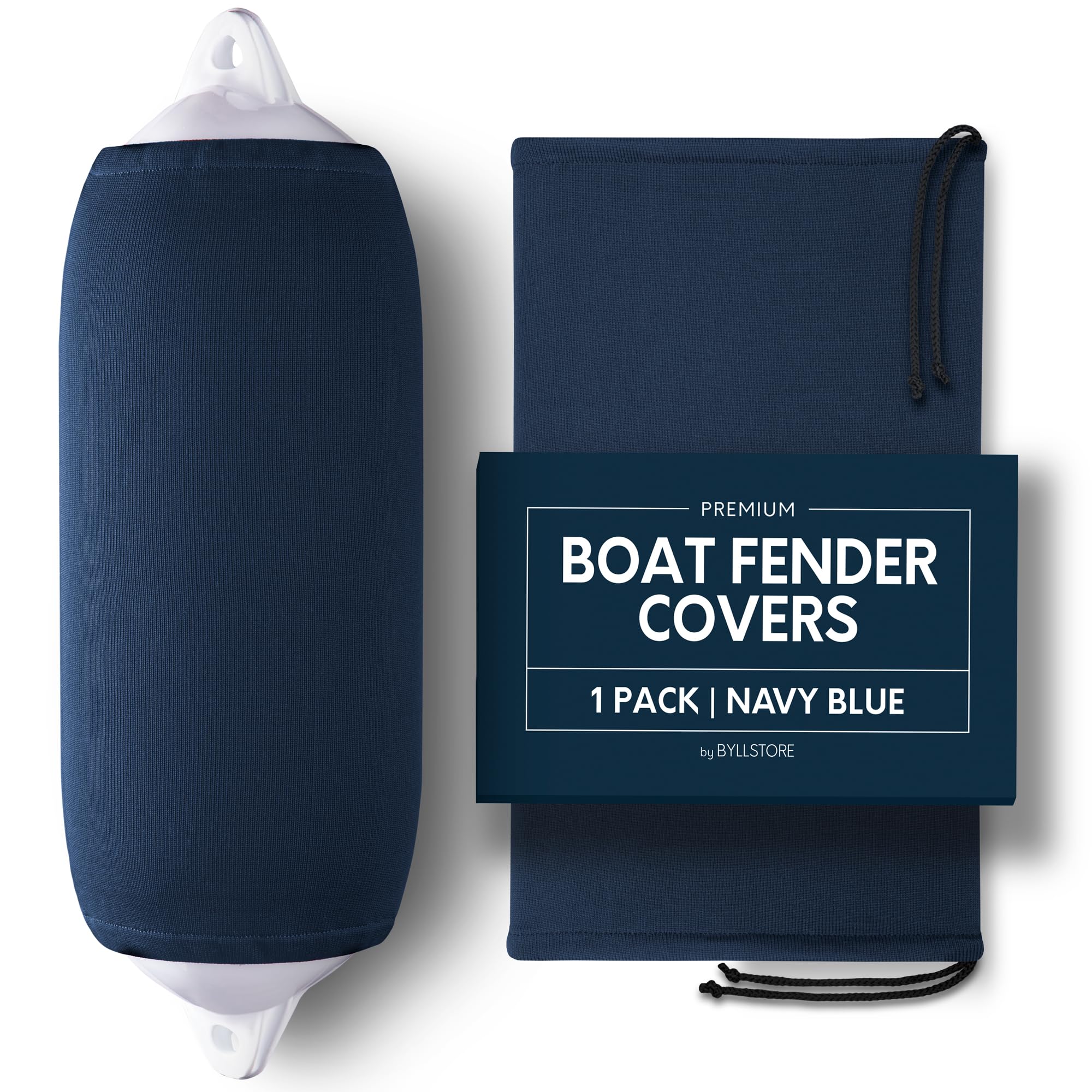 Byllstore Boat Fender Covers | 6″ x 18″, 8″ x 22″, 9″ x 26″, 10″ x 26″ & 12″ x 34″ | Black & Navy Blue | 1, 2 & 4-Pack | Polyester (1-Pack, Navy Blue, 10″ x 26″)