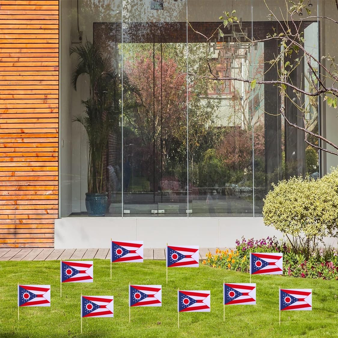 5 Pack Ohio State Small Mini Wood Hand Held Stick Flag,Suitable For Various Holiday Parties,World Cup,State Decoration School Office Home Decoration. - Image 5