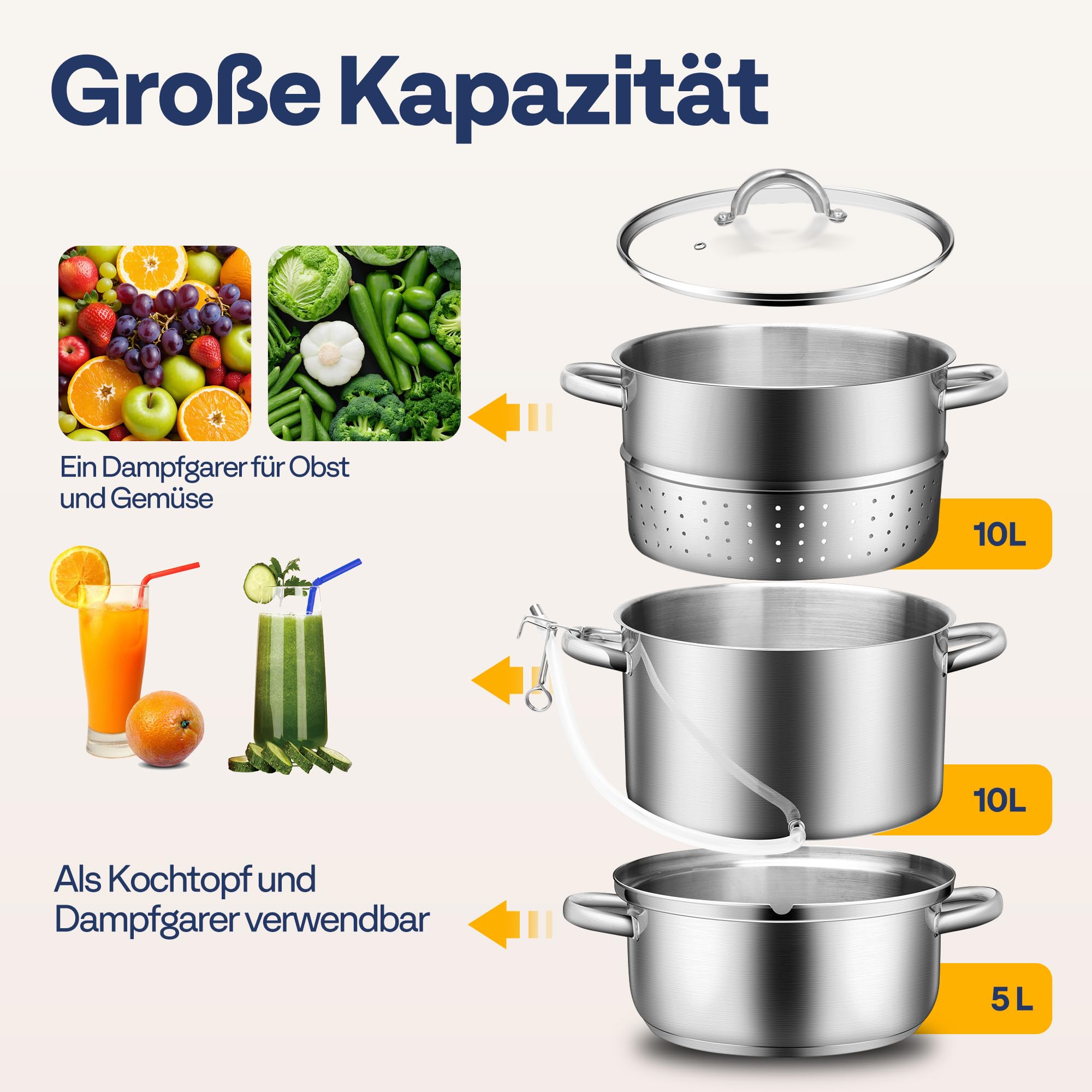 VIVOHOME 10L Dampfentsafter aus Edelstahl für Obst und Gemüse Entsafter Kochtopf mit Deckel aus gehärtetem Glas geeignet für Herdarten Induktion (11 qt)