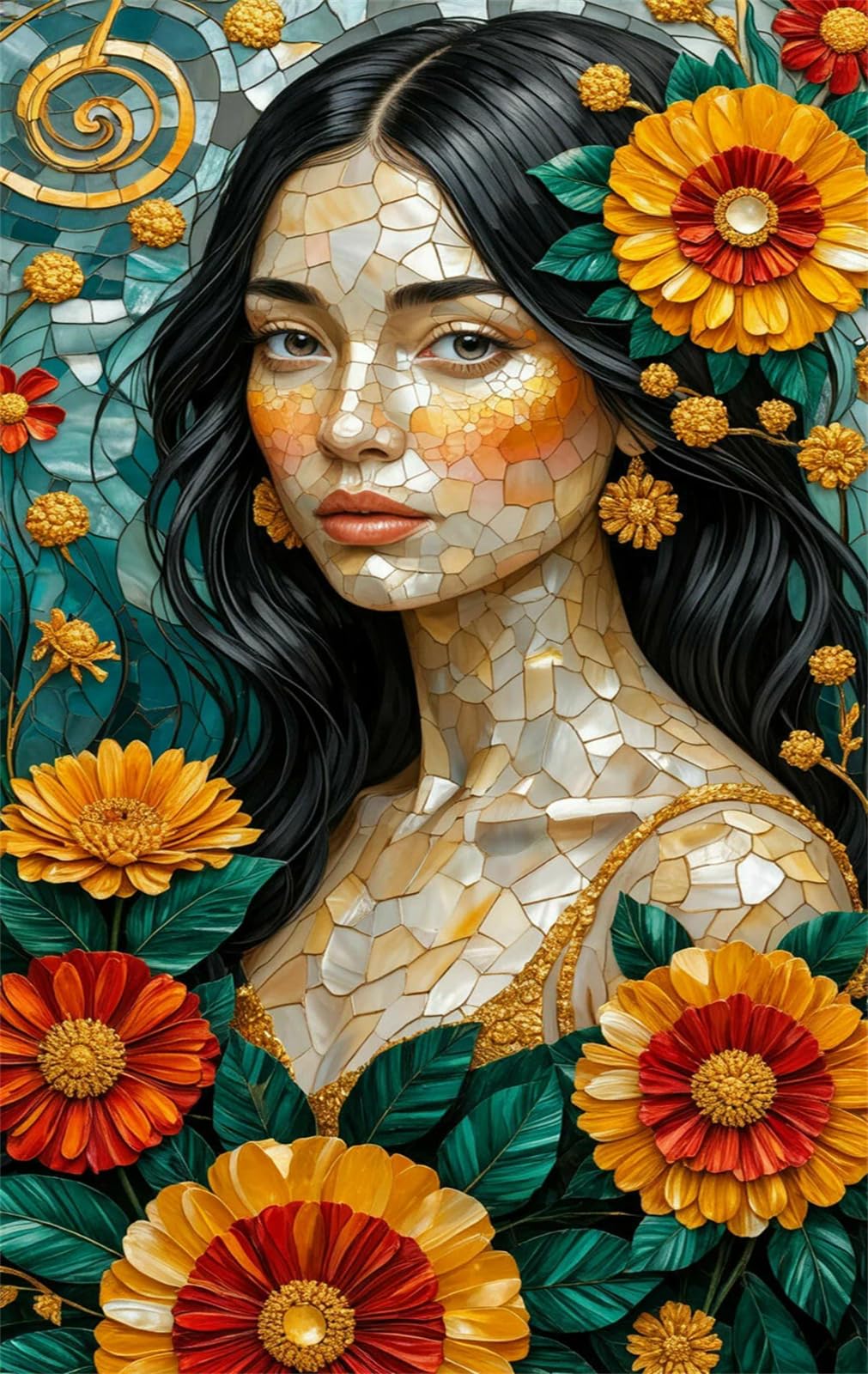 Puzzle 1200 Pezzi Ragazza Fiori Astratta Puzzle per Adulti, Difficile e Sfidante con Poster Idea Regalo per Appassionati Puzzle Classici